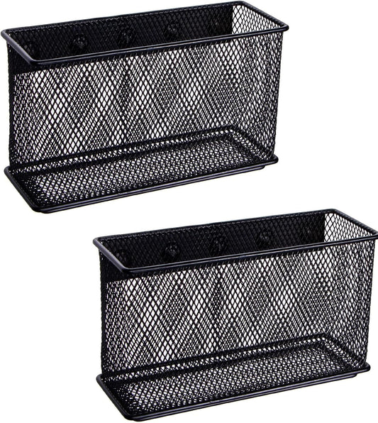 dedoot Magnetic Basket for refrigerator Storage Pencil Holder Basket Mesh Black Strong Magnetic Pen Holder for Refrigerator ,Whiteboard, Locker, Home and Office Organizer, 6.3x2.3x3.6inch,2 Pack