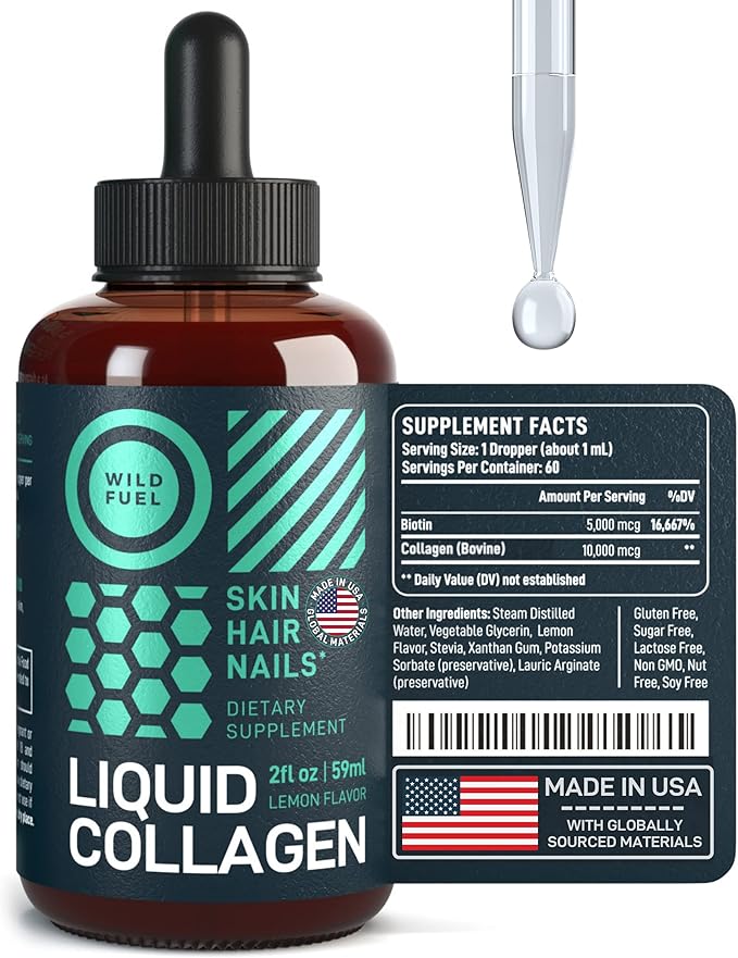 Liquid Collagen Peptides with Biotin Vitamins 10,000mcg Liquid 5,000mcg Biotin 2-Month - 2 oz