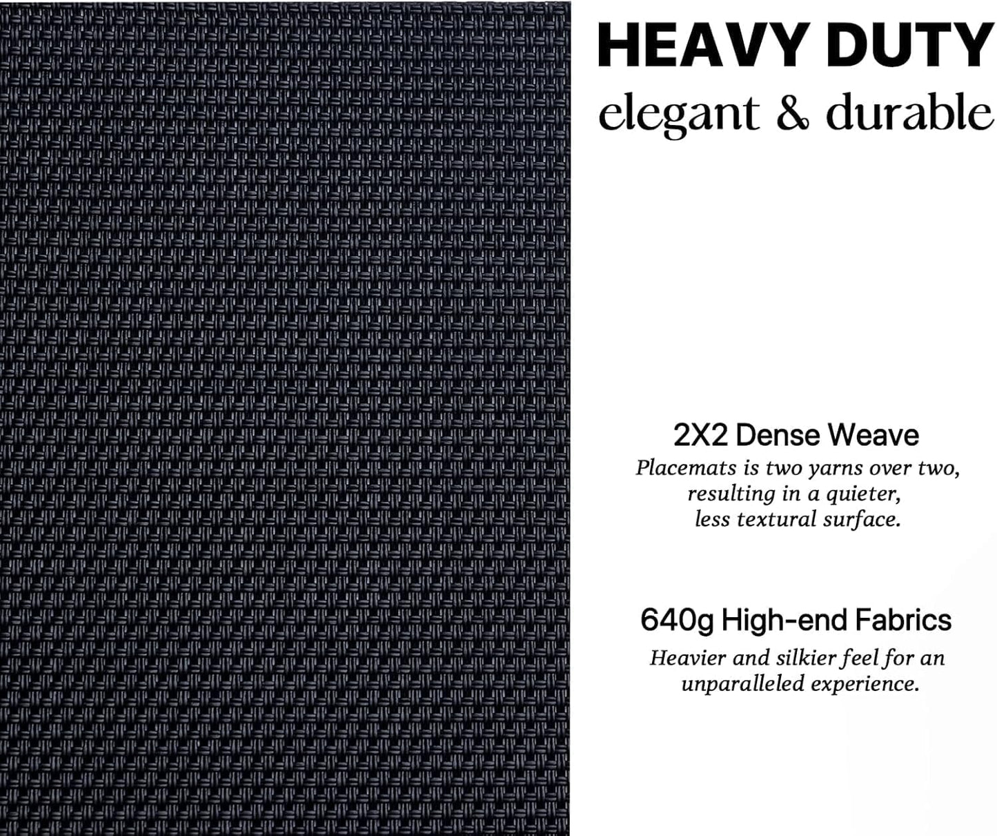 LEXMORE Placemats Set of 6 Vinyl/Plastic Woven Place Mats for Kitchen Table Indoor/Outdoor Washable Placemat Wipeable Dining Table Mats(A-Black)