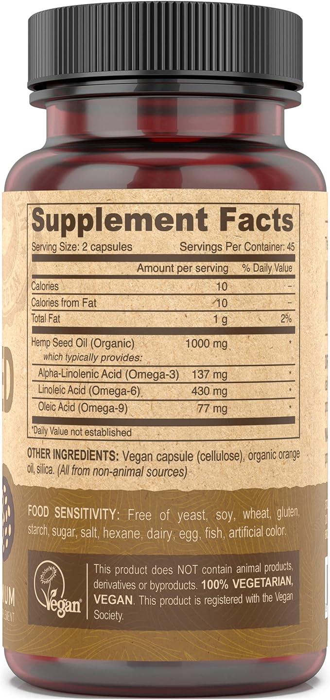 DEVA Vegan Vitamins Hemp Oil, Rich 3-6-9 - 90 Capsules, 1-Pack
