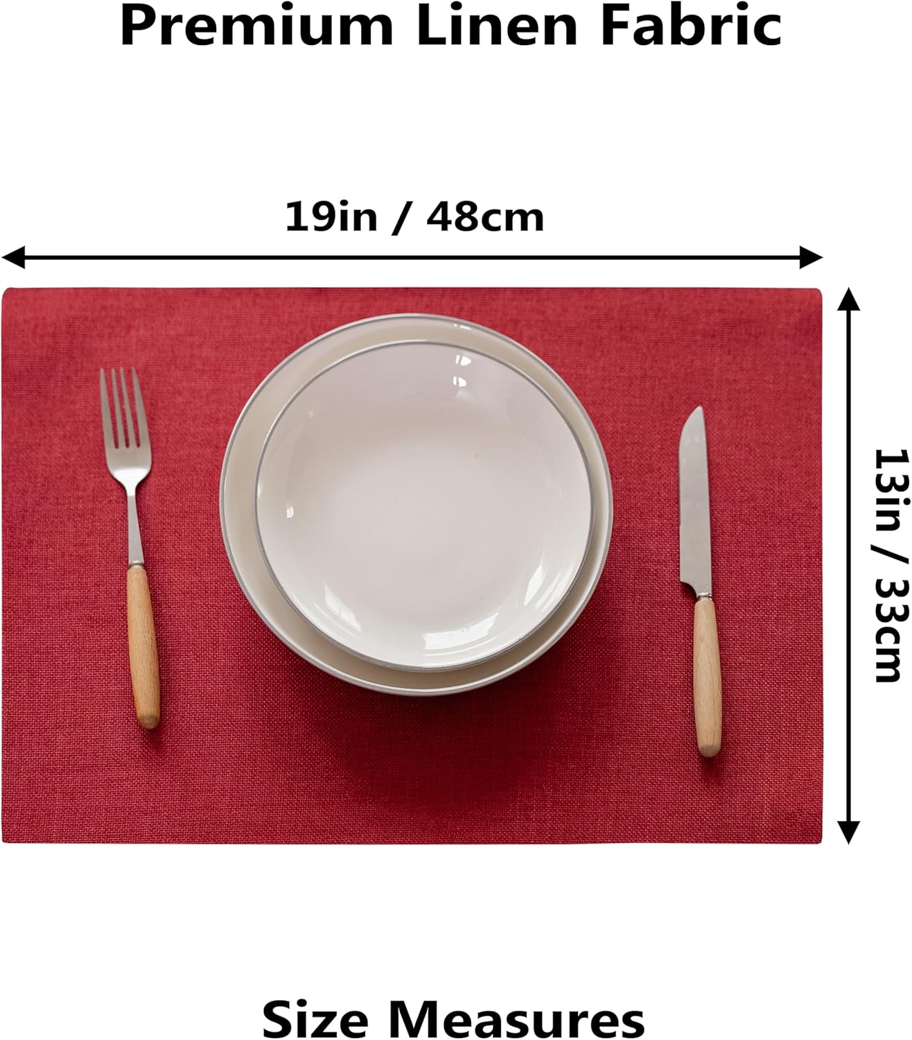 Demetex Christmas Placemats Set of 4 Heat Resistant Red Linen Place Mats Wipeable Cloth Placemats for Party Wedding Holiday Dinner, 13 x 19 inches, Wine Red