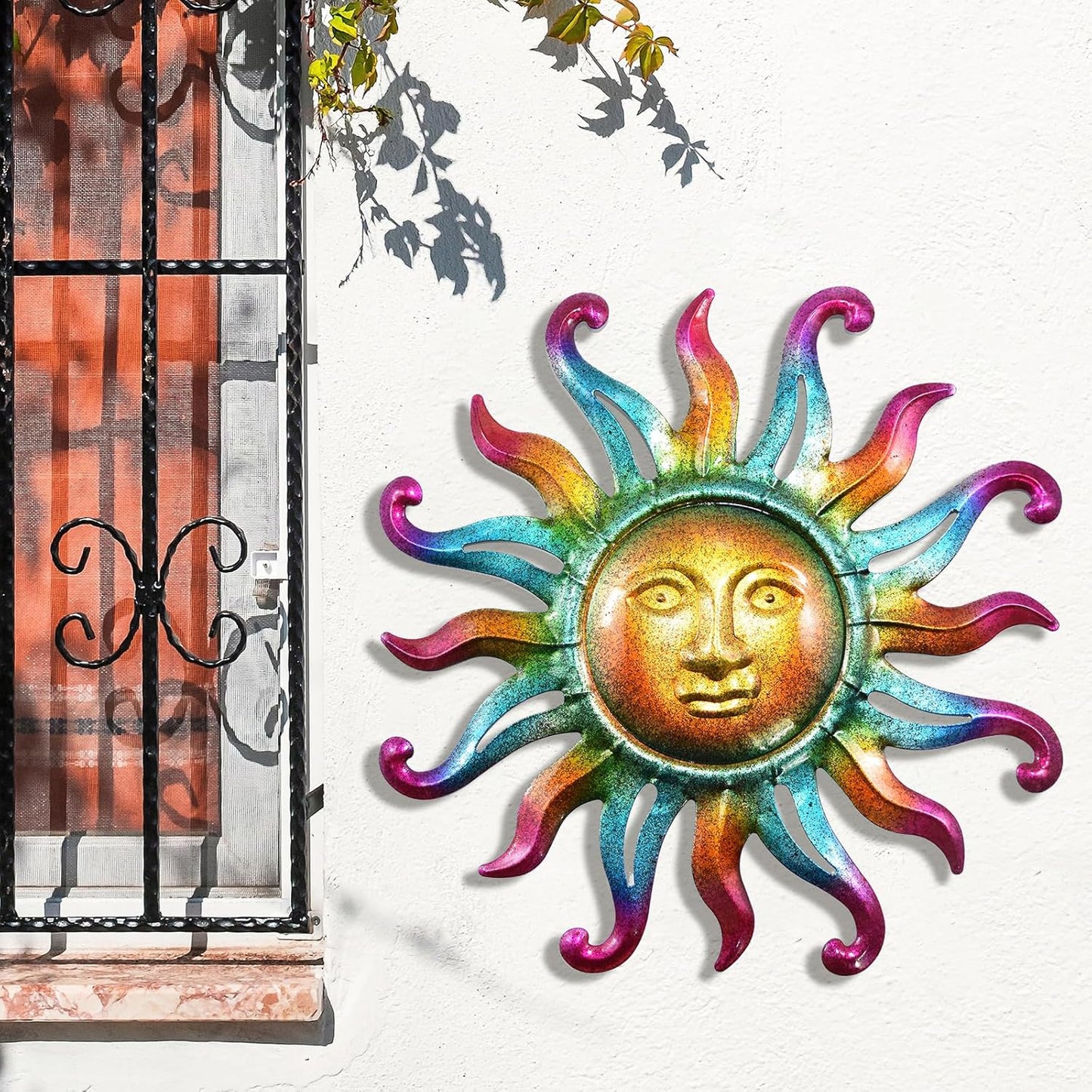 MACLARONX Metal Sun Wall Decor, Sun Face for Outdoor Garden Fence Yard Art Porch Door Patio Living Room Home Decorations Farmhouse Indoor Gift for Housewarming, G1