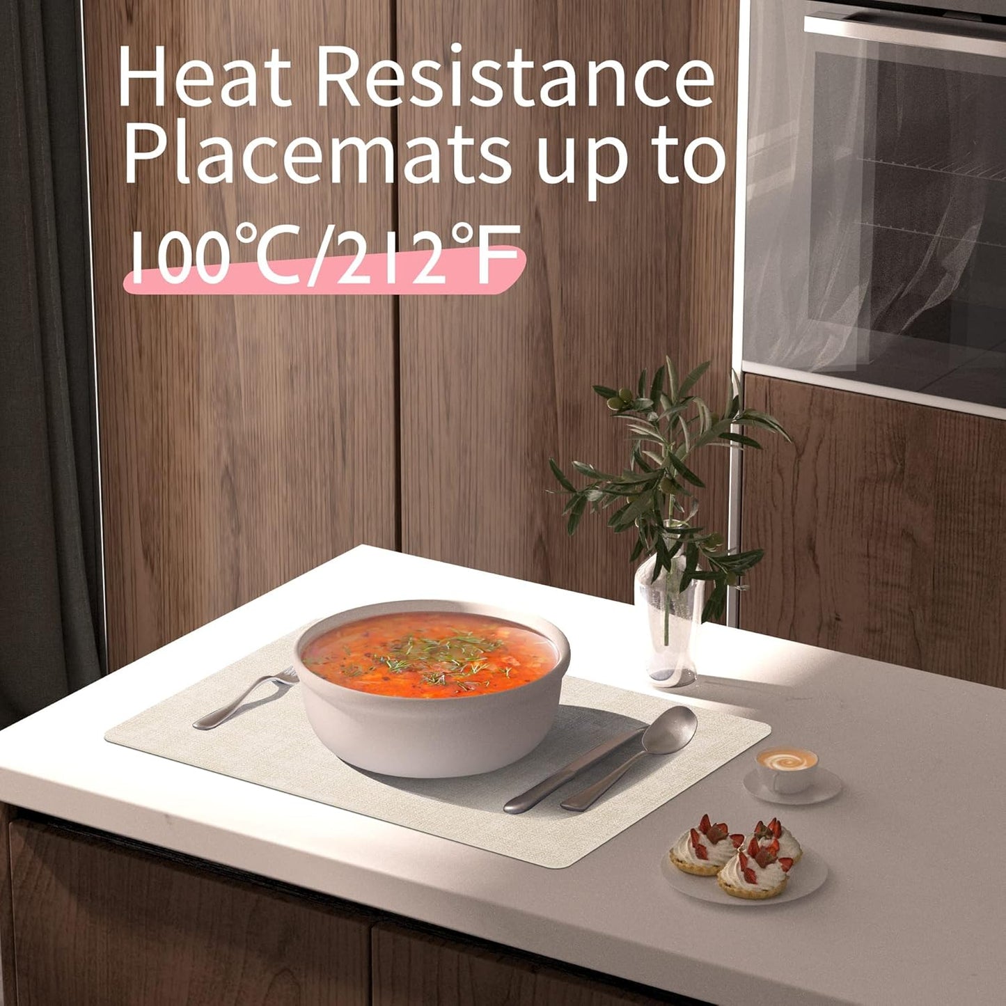 Maxpearl Faux Leather Placemats Set of 8 – Waterproof, Wipe Clean, Heat Resistant, Non-Slip Dining Table Mats for Indoor & Outdoor Use, 17”×12”, Beige