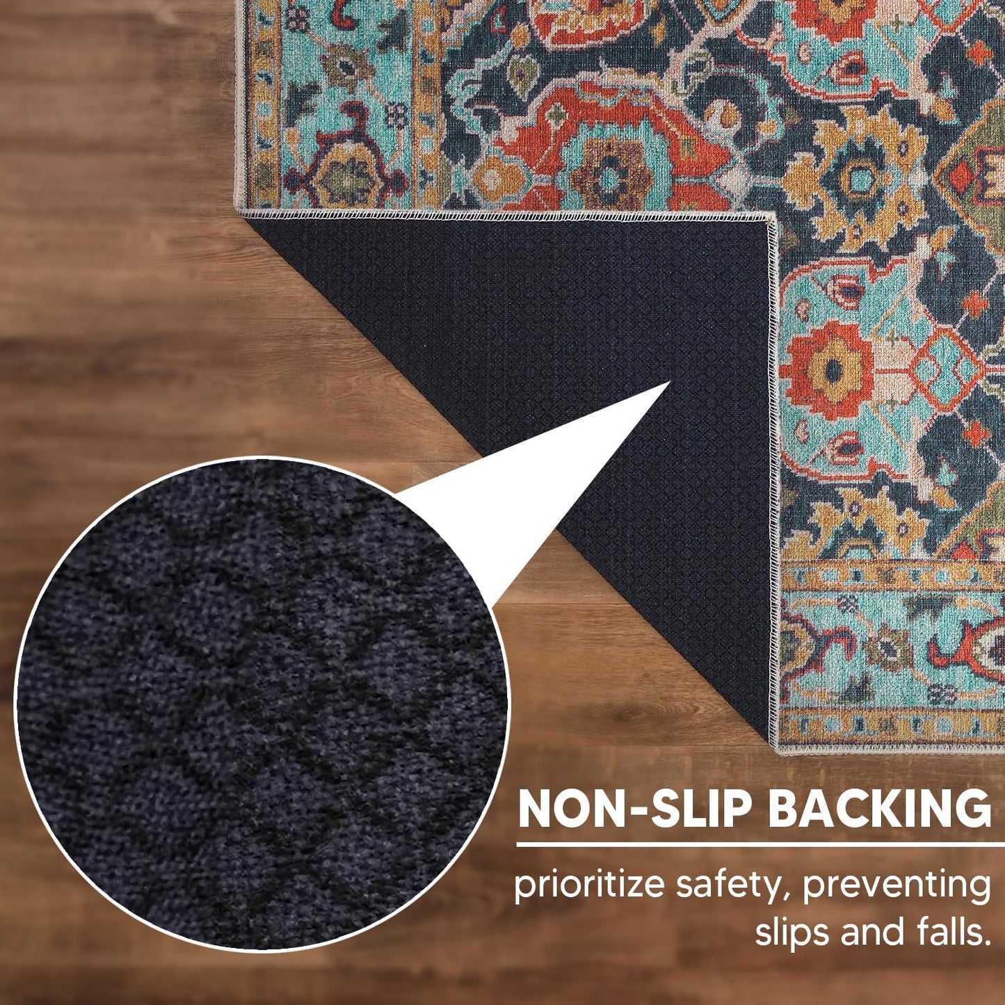 Keen Home Design 6x9 Rug - Machine Washable Area Rug with Non-Slip Backing, Ideal for Living Room, Dining Room, Bedroom - Vintage, Easy Clean, Durable, Low Pile Rug - (6' x 9')