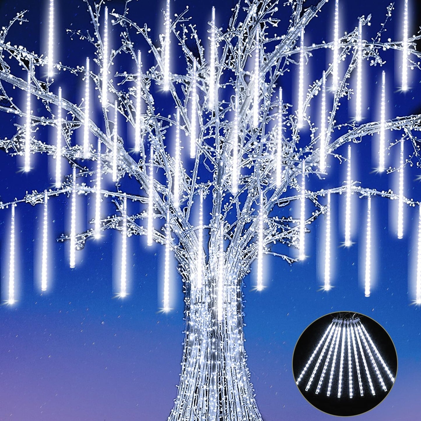 【4 Pack】 Christmas Meteor Shower Rain Lights 12inch, Totally 40 Tube 960 LEDs Raindrop Lights Icicle Light Outdoor for Halloween Xmas Wedding Party Tree Holiday Decor