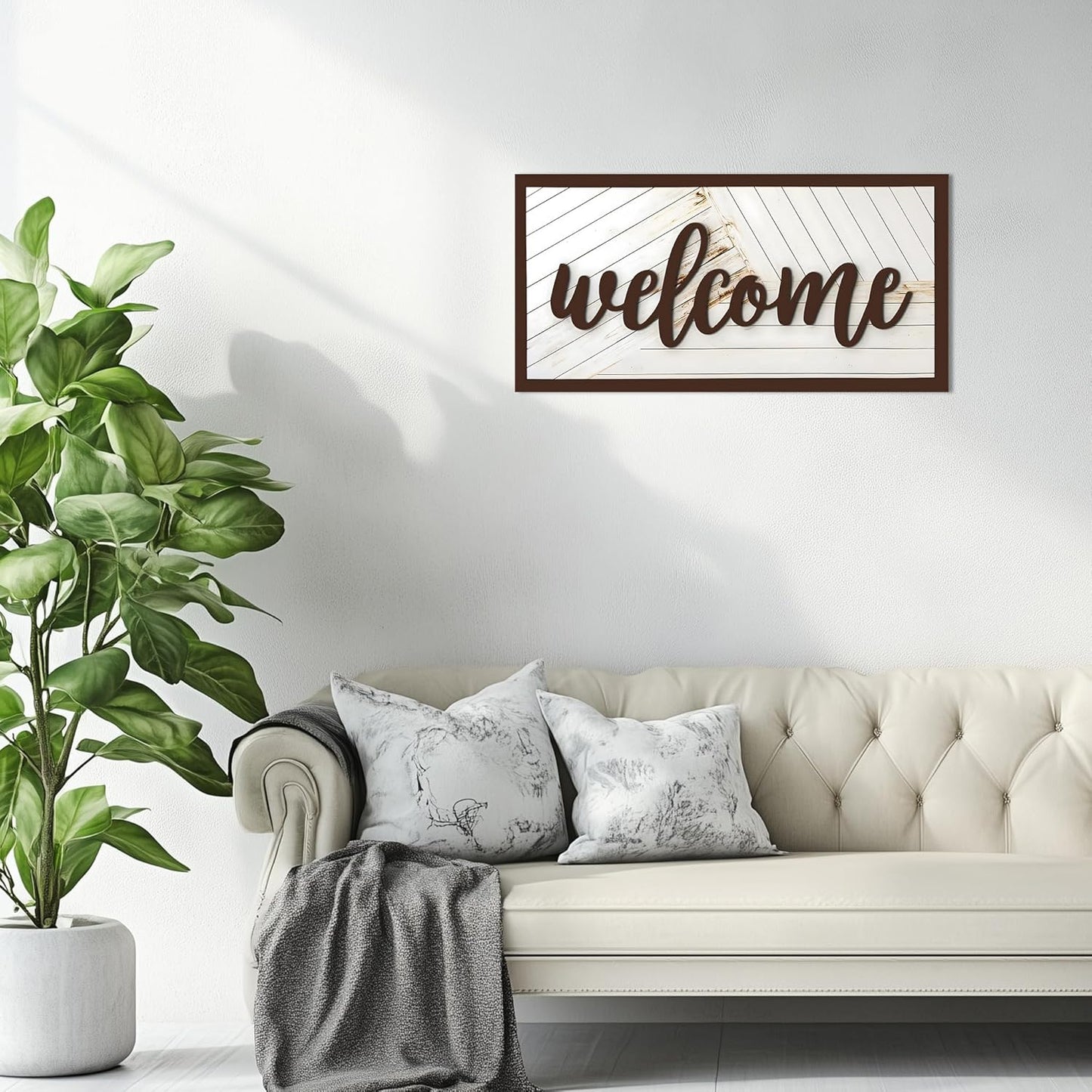 Welcome Sign - Large Rustic Wooden Wall Decor for Farmhouse Living Room, Entryway, or Foyer | 32"x16" Hanging Wall Art