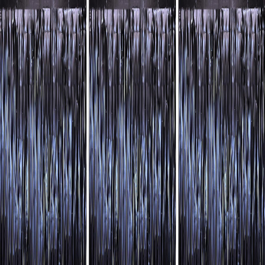 3 Pack 3.3 x 8.2 ft Matte Blue Foil Fringe Curtains, Dark Blue Tinsel Streamers Batman Party Decorations, Fringe Backdrop, Door Shimmer for Graduation, Birthday Backdrop for Men or Boy
