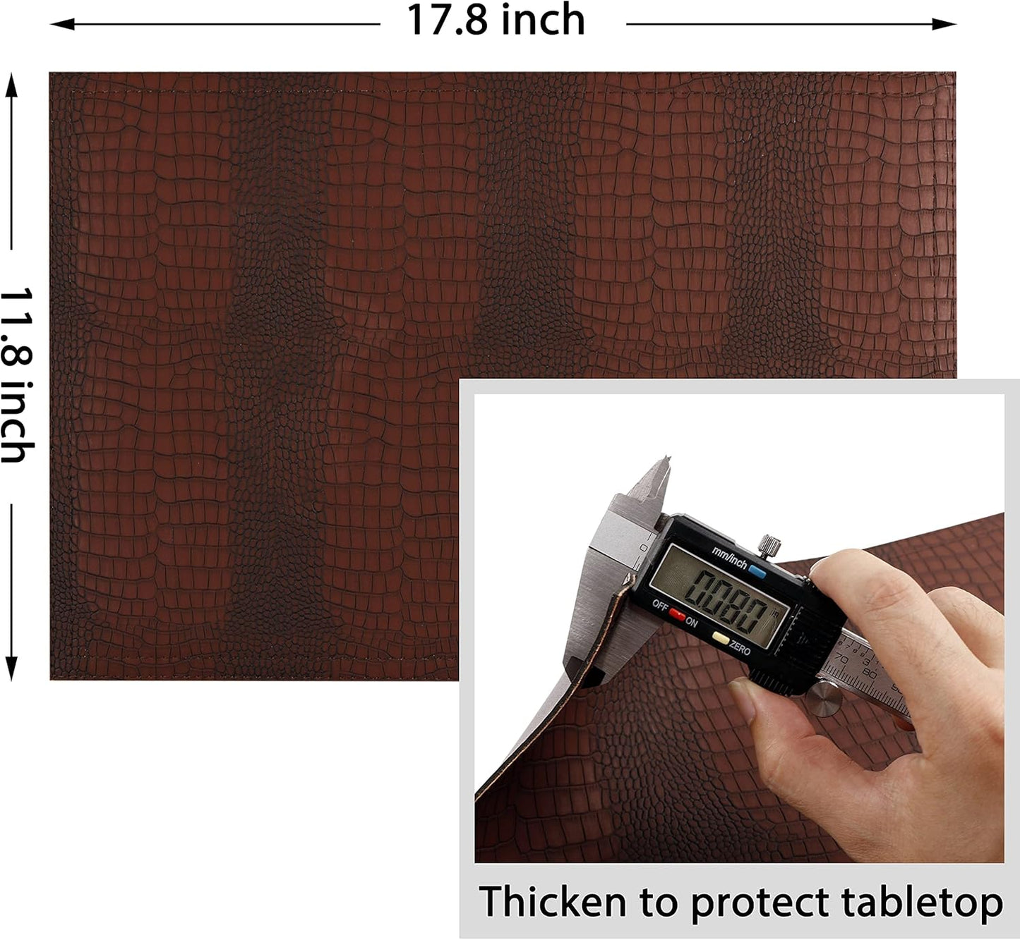 Faux Leather Placemats, PU Table Mats, Waterproof, Stain Resistant, Heat Resistant, Non-Slip Easy to Clean for Kitchen Dining Table, Conference Table, Brown