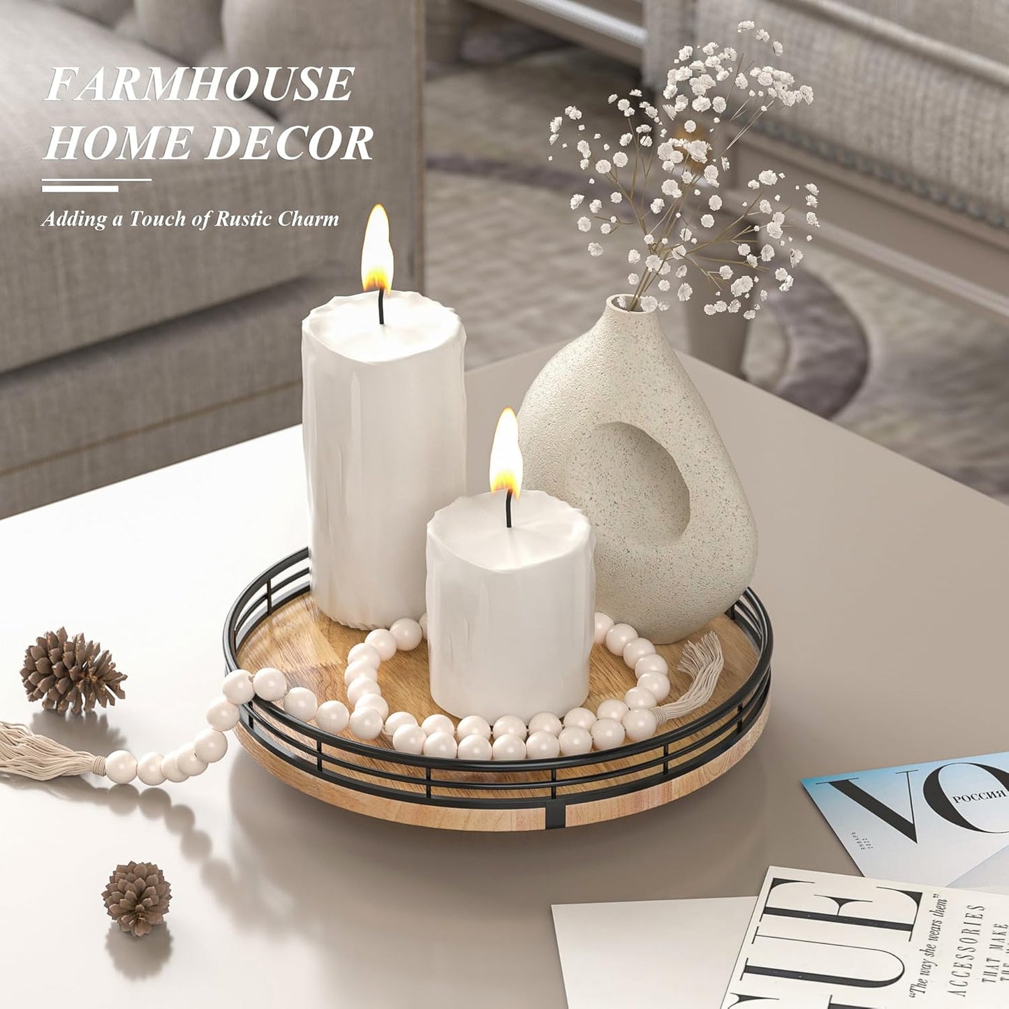 9" Oak Wood Lazy Susan Turntable Organizer for Cabinet, Round Wooden Farmhouse Lazy Susan Organization and Storage for Dining Table, Pantry, Kitchen, Countertop, Cupboard,Home Decor