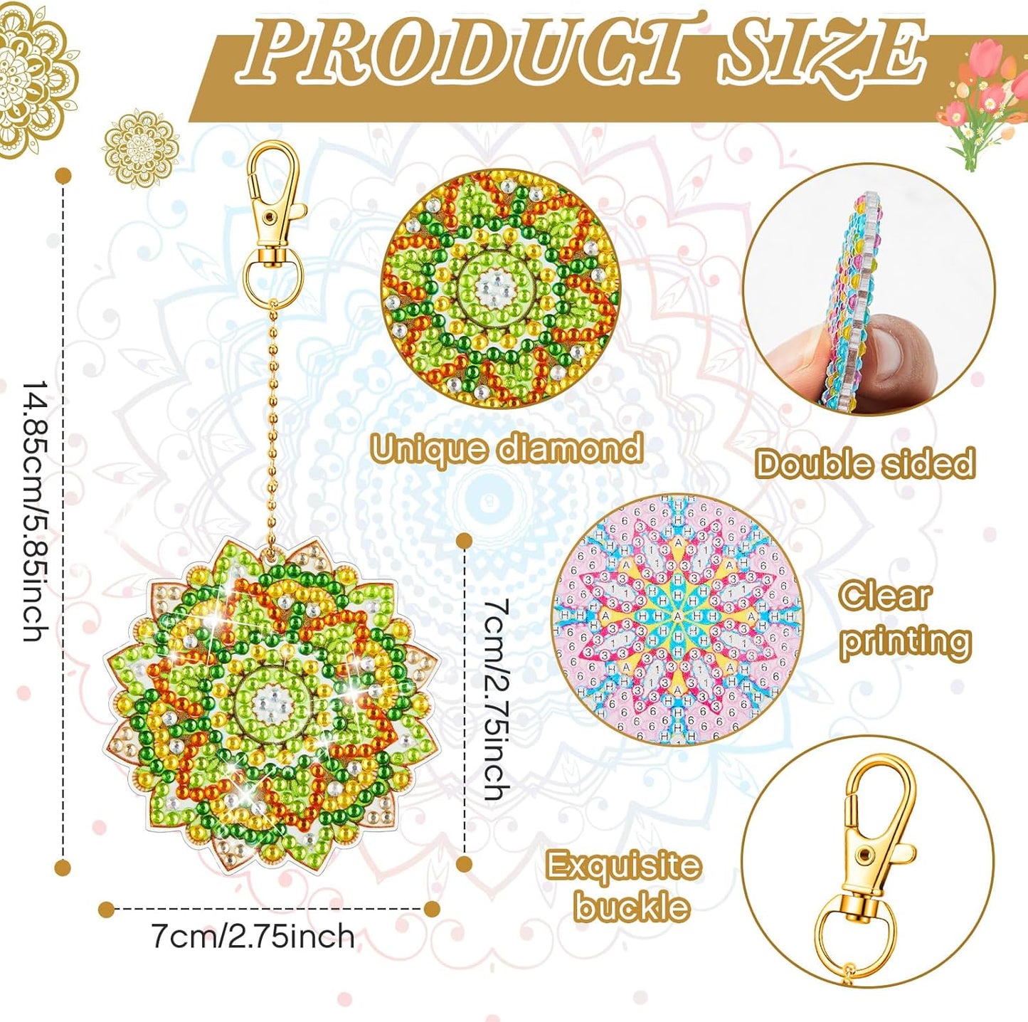 Henoyso 20 Pcs Diamond Art Painting Keychains Kits for Adults 5d Double Sided Cross Shaped Diamond DIY Painting Keychains Gem for Beginners Kids Adults DIY Crafts Decor Gift Party(Mandalas)