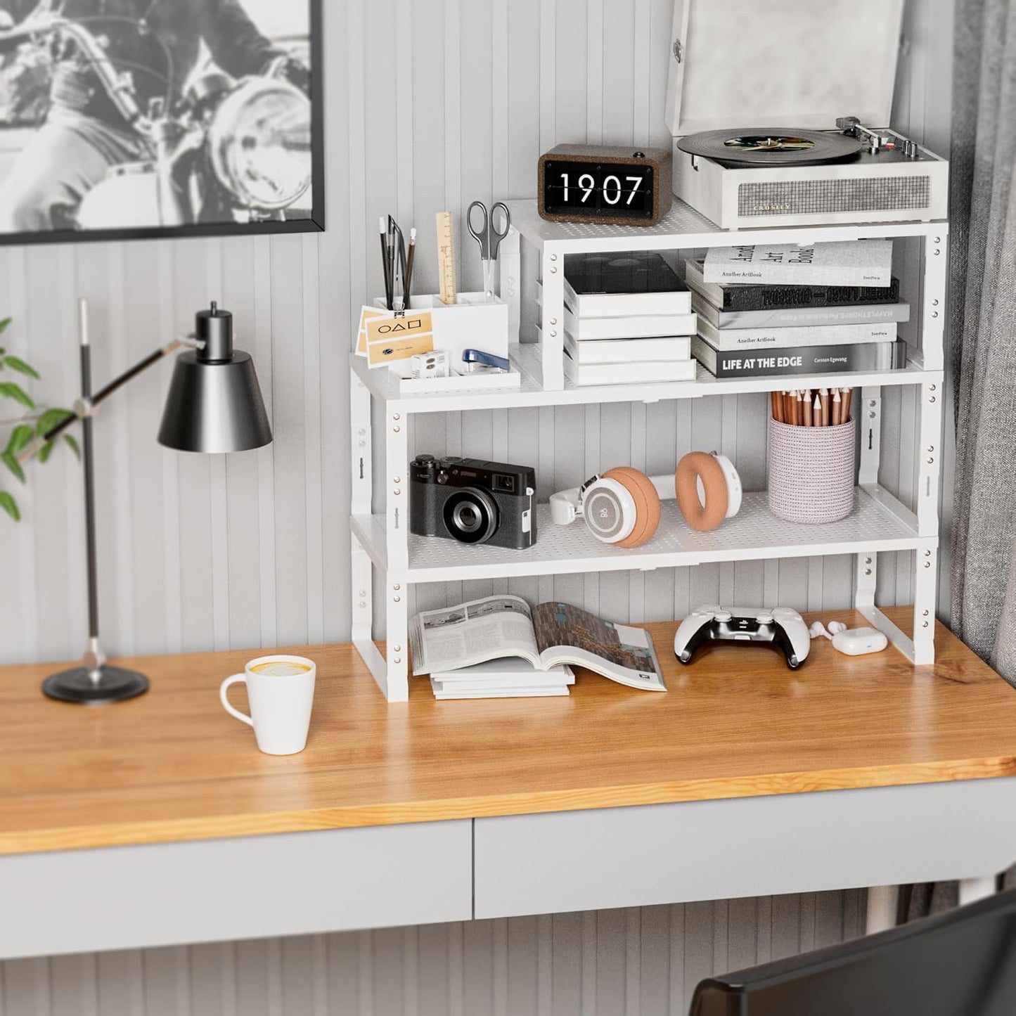 Expandable Spice Rack,Stackable Storage for Cabinet, Multi-Functional Kitchen Shelving,Height-Adjustable,Sustainable Organizer Solution(3Packs/White/Large)