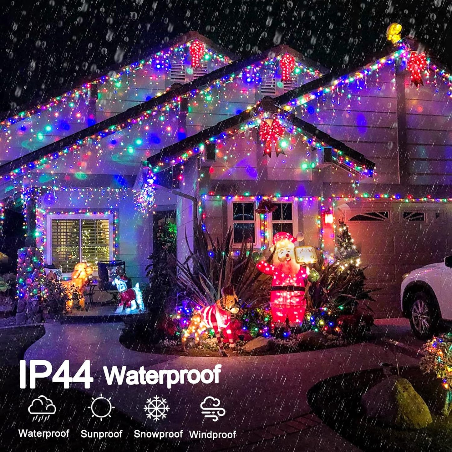 Colored Christmas Lights, 66ft 640 LED Icicle Lights for Outside House with Connectable Clear Wire 8 Modes Timer, Plug in Waterproof for Yard Tree Eaves Party Indoor Holiday Decoration, Multicolor
