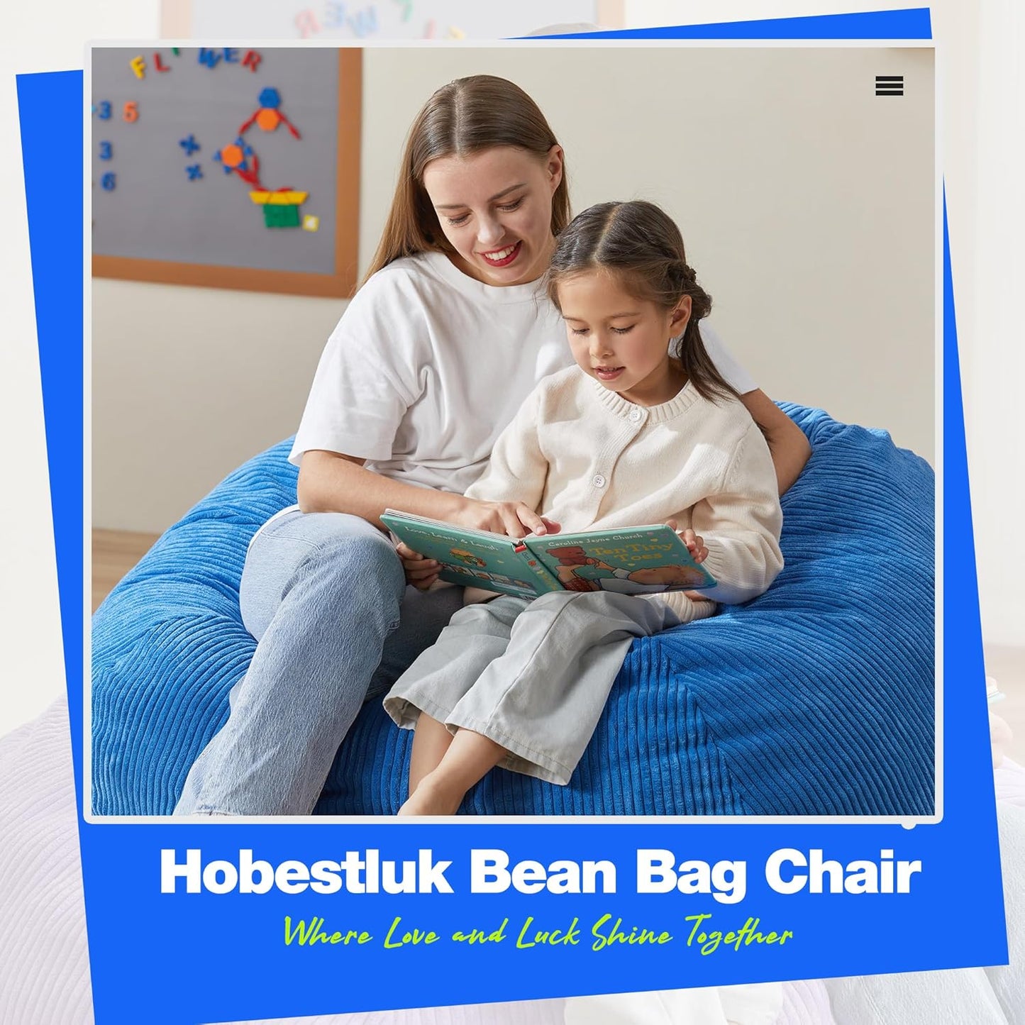 Hobestluk 4.5FT Bean Bag Chair Giant Bean Bag Chair with Filler Included Adult Bean Bag Chairs with Removable Cover for Bedroom Living Room (Jumbo, Blue)