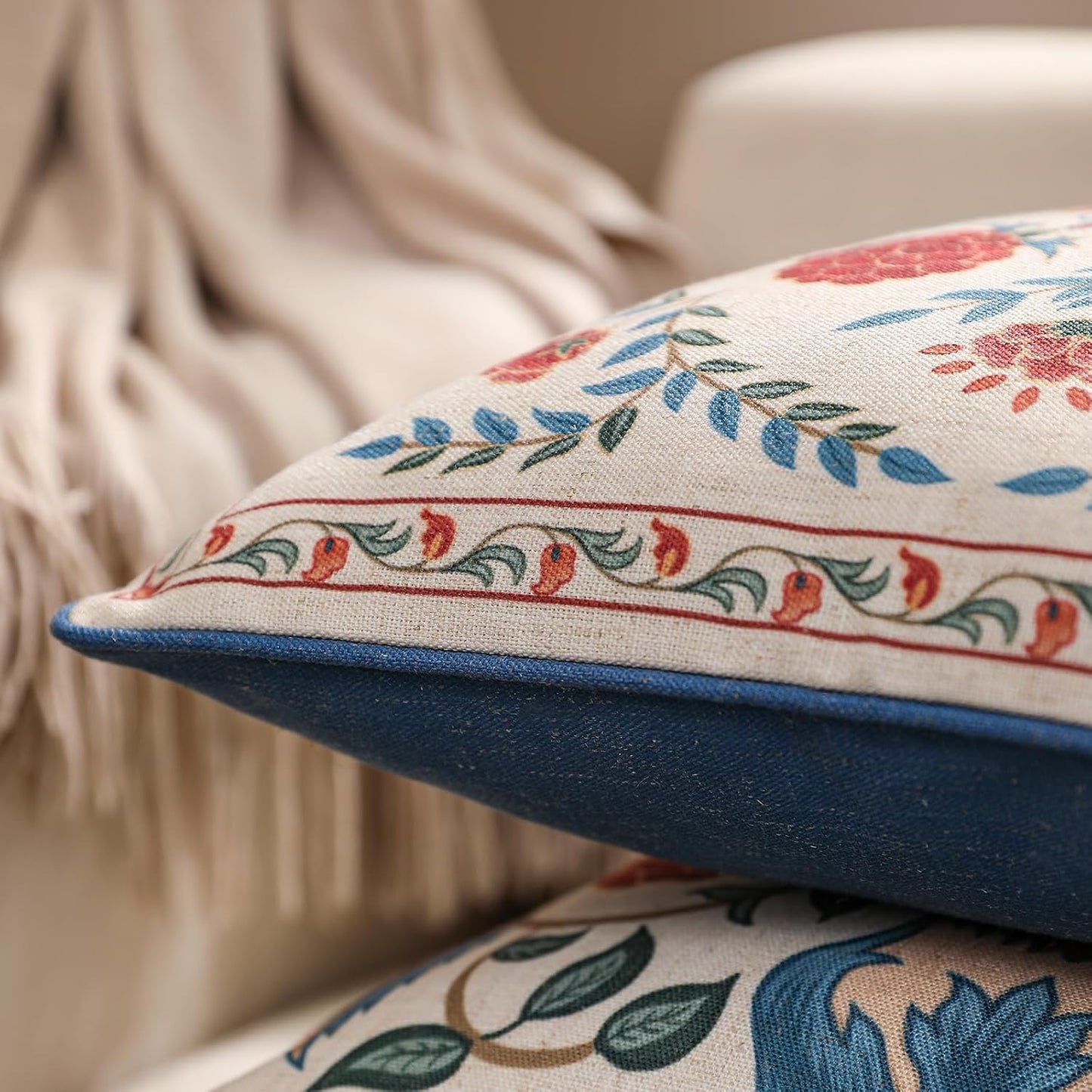 patdrea Designer Throw Pillow Covers Set of 4,Brilliant Vintage Red Tropical Linen with Floral Pattern Pillow Cover,Decorative Lumbar and Square Pillowcases Cushion for Bed Living Room Outdoor