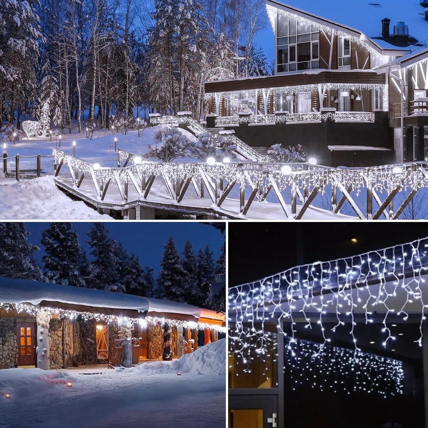 Brightown Icicle Lights Outdoor: 2 Packs, 132Ft with 276 Drops, 1472 LED Icicle Lights with Timer for House Eaves and Wedding, Pure White