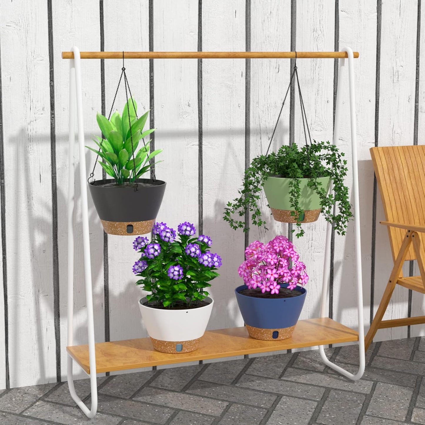 ZMTECH 2 Pack 10 Inch Hanging Planters for Outdoor Plants, Hanging Pots for Plants Indoor with Visible Water Level, Hanging Flower Basket with Drainage Holes & Removable Tray(Blue)