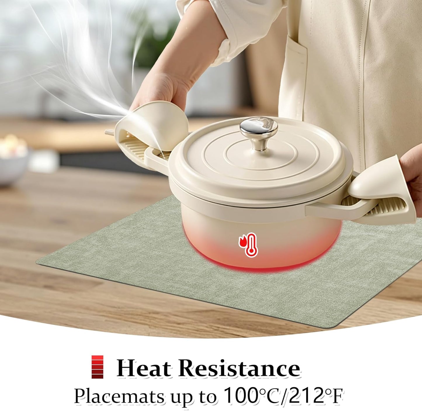 FROMHEART Faux Leather Placemats Set of 8–Waterproof,Heat/Oil Stain-Resistant PU Table Mat–Reversible,Non-Slip,Easy to Clean Place Mats for Kitchen,Dining,Indoor/Outdoor,(Light Green,11.8" x 17")