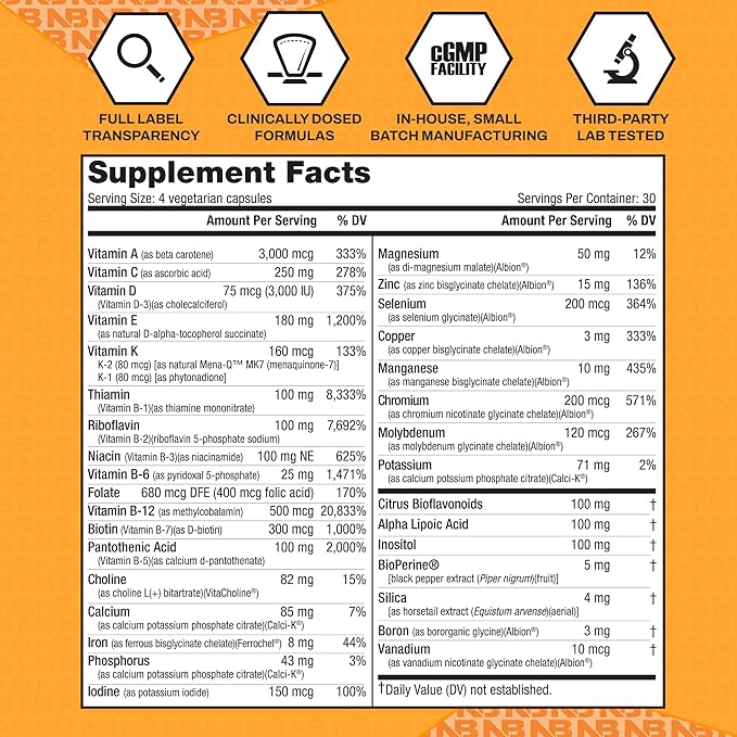 NutraBio Multisport for Men 33 Vitamins, (120 Vegetable