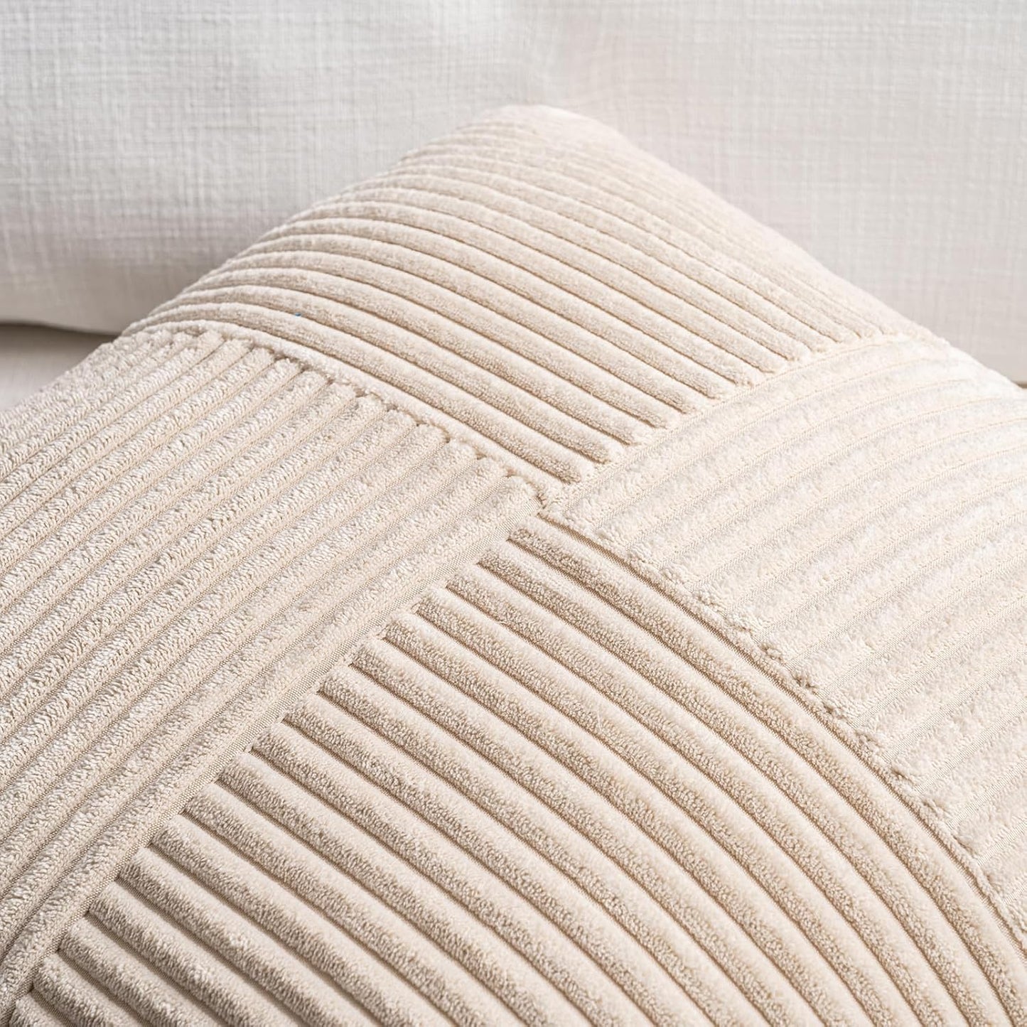 Fancy Homi 2 Packs Tan Samll Decorative Throw Pillow Covers 14x14 Inch with for Couch Bed Sofa, Rustic Farmhouse Boho Home Decor, Soft Corss Patchwork Corduroy Square Beige Cushion Case 35x35 cm