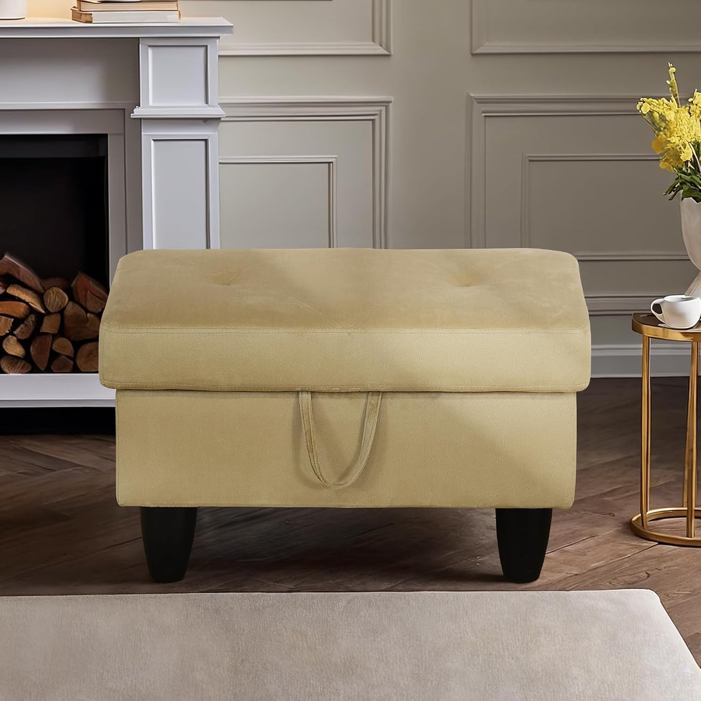 Ottoman Rectangular Storage Ottoman Bench, Flannel Footrest Stool Footstool with Lid for Living Room, Bedroom, Entryway, Light Brown, 28.5"x19"x17.5"