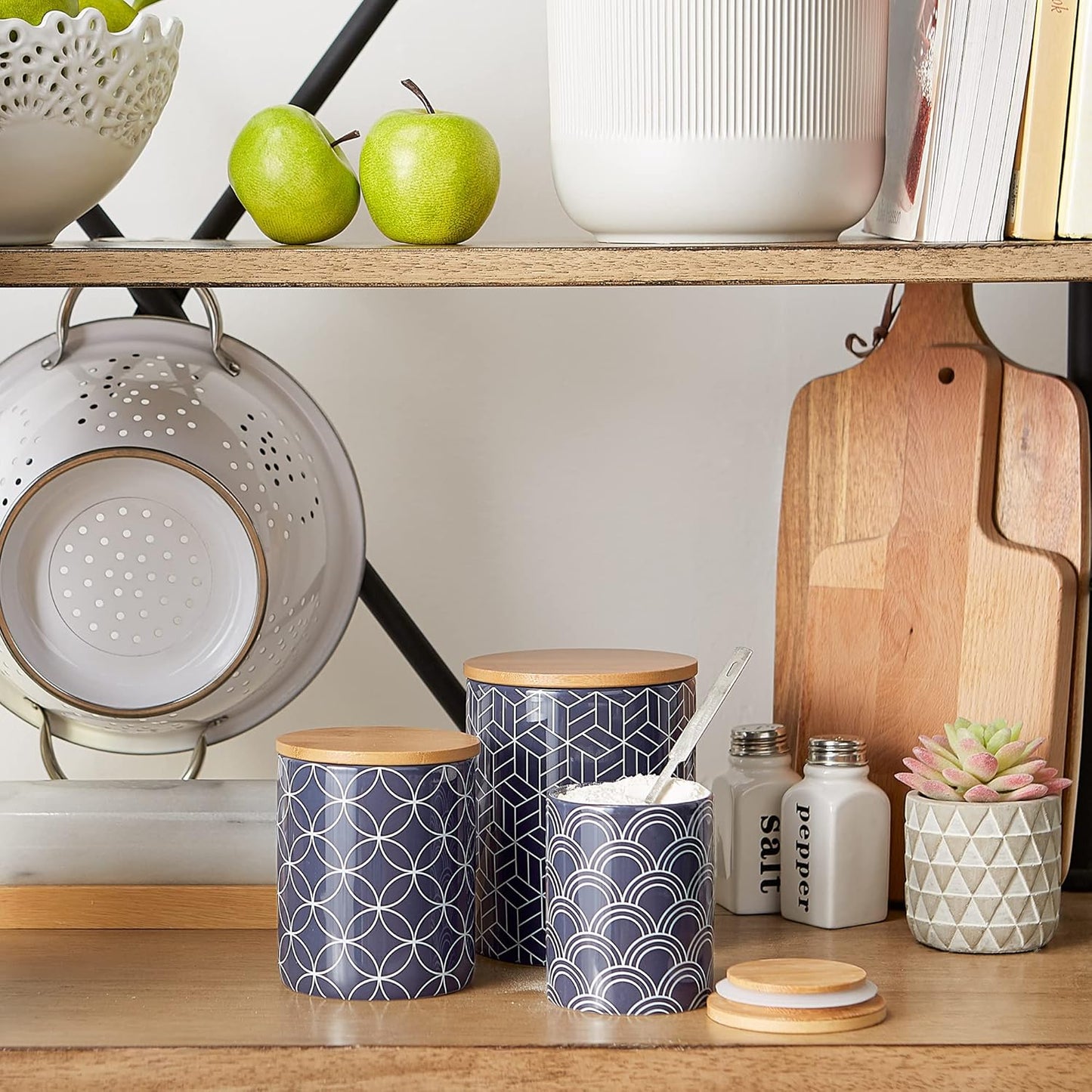 DII Kitchen Ceramics Collection, Canister Set, Mixed Print, Nautical Blue, 3 Piece