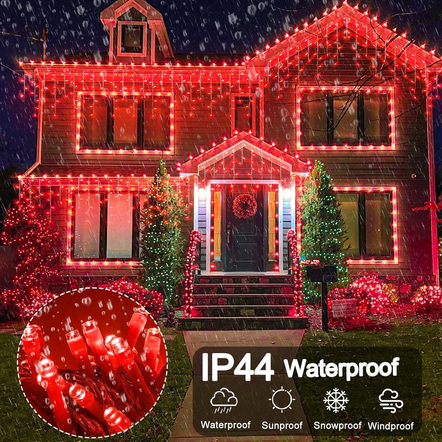 Red Christmas Lights Outdoor, 33ft 400 LED Icicle Lights for Outside Clear Wire Connectable Twinkle Light with 8 Modes Timer Plug in Waterproof for Window Party Wedding Holiday Decorations