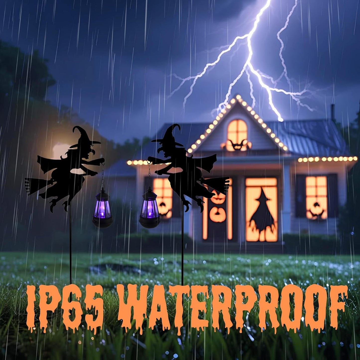 Fairy Garden Accessories Lawn Ornaments 1 Pair - Solar Lights Halloween Decorations Outdoor Garden Statue, Metal Stakes Decorative Figurines for Yard Decor, Patio (Witch)