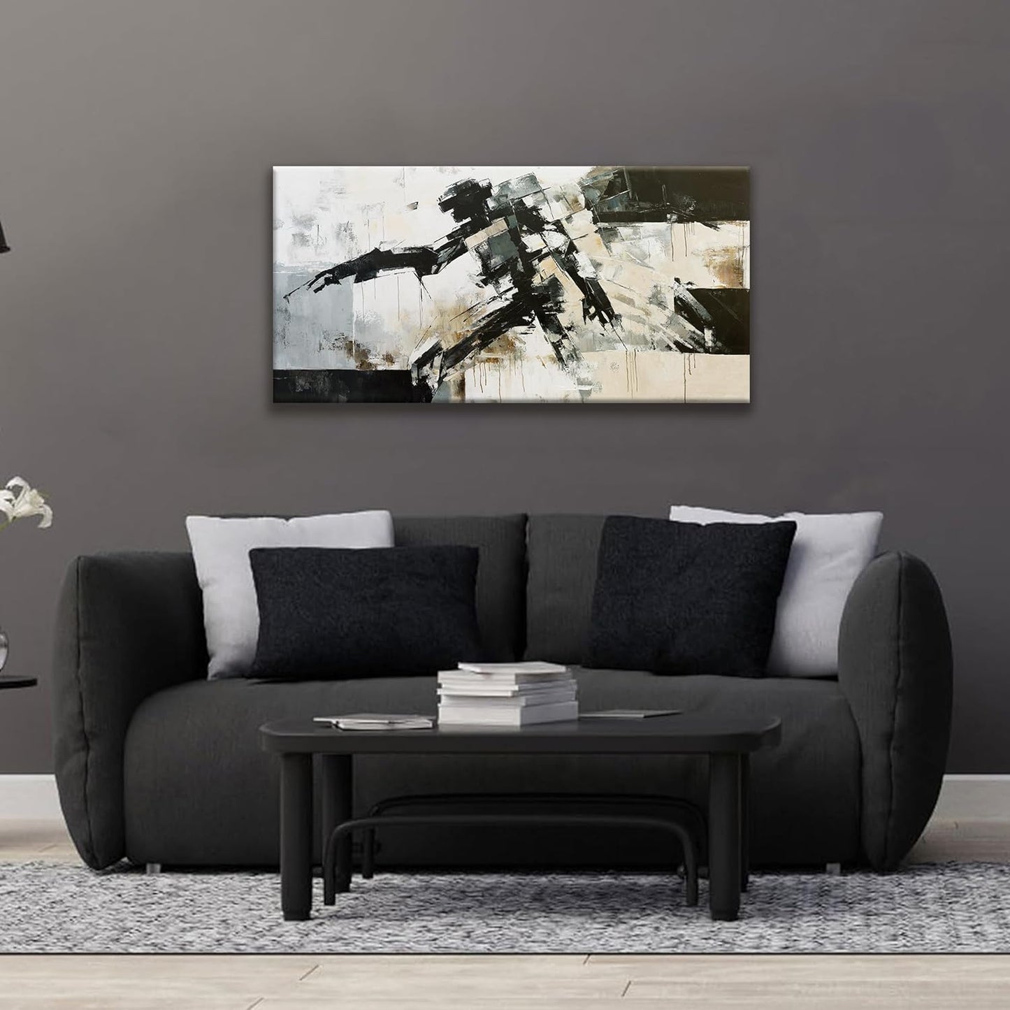 TAIJXAGSG Abstract Wall Art Minimalist Abstract Art Painting Cool Black Robot Modern Canvas Art Wall Decor Picture For Bedroom Office Home Wall Decor 20"X40"Ready To Hang