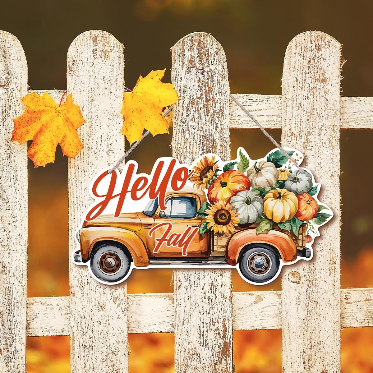 Hello Fall Wood Hanging Truck Decoration, Autumn Wooden Signs, Rustic Thanksgiving Decoration, Home Interior And Exterior Decor, Autumn Harvest Thanksgiving Home Decor