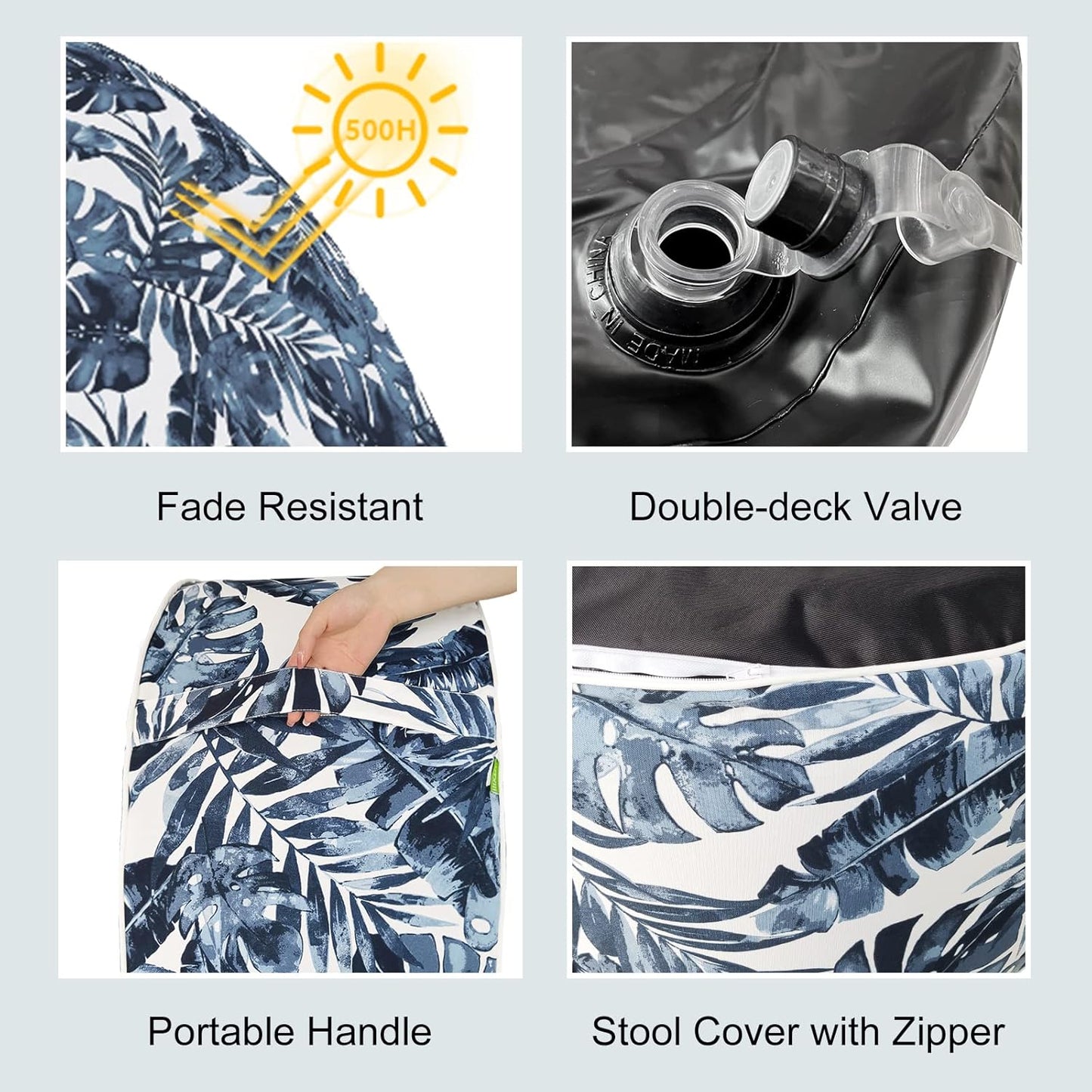 LVTXIII Outdoor/Indoor Inflatable Ottoman, 31"x31"x14" Patio Footrest Stool, Portable Round Pouf Ottoman for Patio Garden, Camping or Home Decoration, Palm Blue