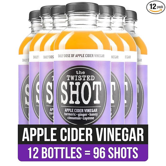 The Twisted Shot | Apple Cider Vinegar Wellness Shots with Honey, Cinnamon, Ginger and Turmeric | Digestion, Immunity and Gut Health Support | Ready to Drink Shots | 100% Organic | 12, 16 oz Bottles