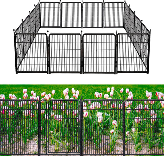 Garden Fence 36 Inch 14 Panels Without Gate,Black Dog Pen Wide Door,Be Suitable for Inside and Outside,Low Threshold Total 31 Ft(l) Garden Fence for Yard and Dog,