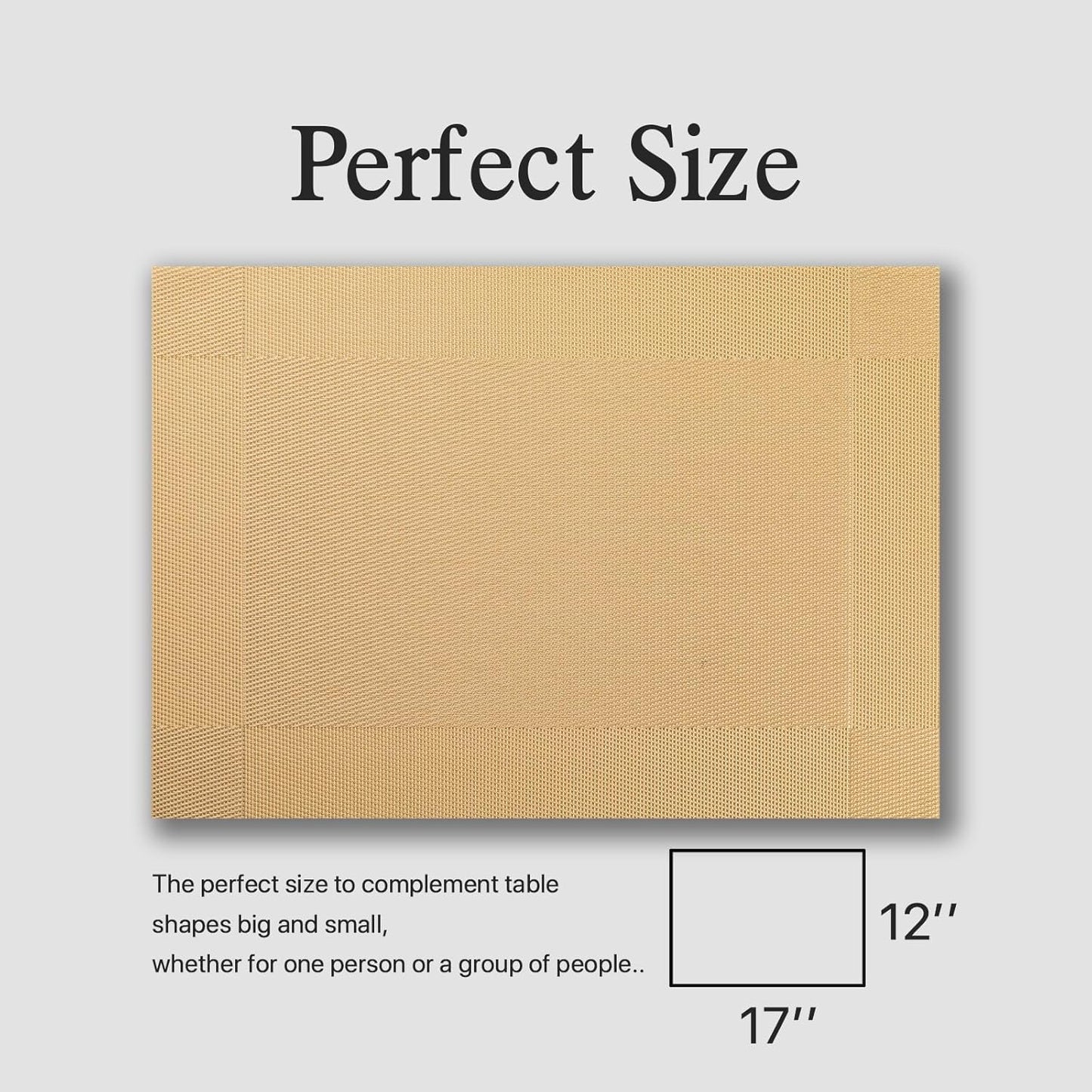 Placemats Set of 4 - Easy Clean Woven Vinyl Placemats for Dining Table, Indoor/Outdoor Place Mats, Washable PVC Table Mats（Gold Cube）