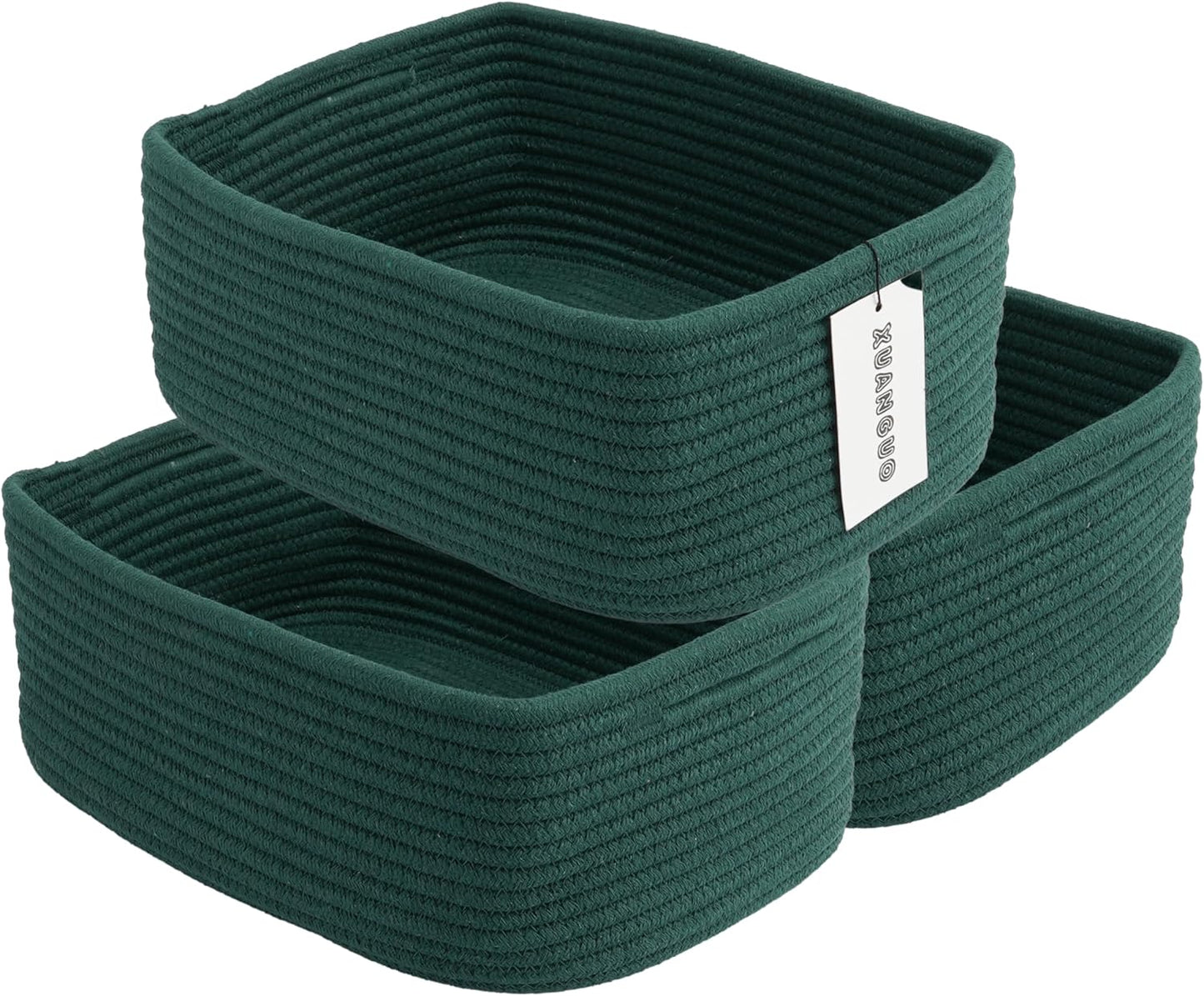 Small Woven Storage Baskets 13“X9”X5“ Decorative Rope Bins for Organizing Shelves, Closets, and Toys, Empty Gift Baskets, Cute Organizer Basket for Home and Office (dark green, Large)