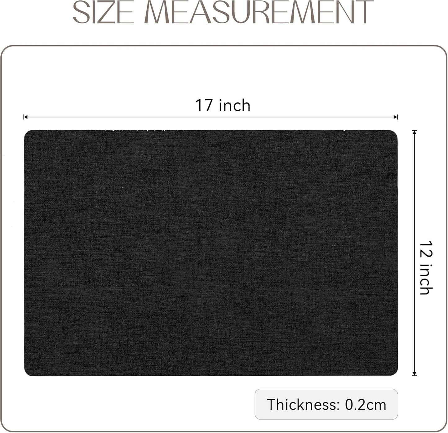 Romanstile Reversible Vinyl Placemats Set of 6, Faux Leather 100% Waterproof Oil-Proof Wipeable Place Mats, Heat Resistant Dual Sided Table Mats for Kitchen/Dining/Party (Black, 12 x 18 Inch)