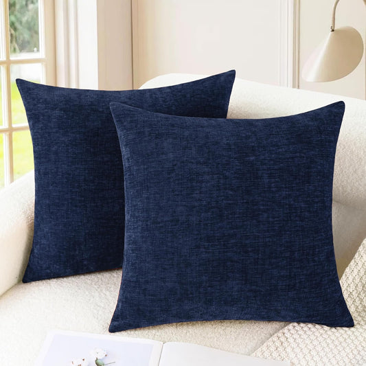 CaliTime Throw Pillow Covers Decorative 18 X 18 Inches Pack of 2 Cozy Chenille Cushion Cases for Couch Sofa Bed Living Room Home Navy Blue