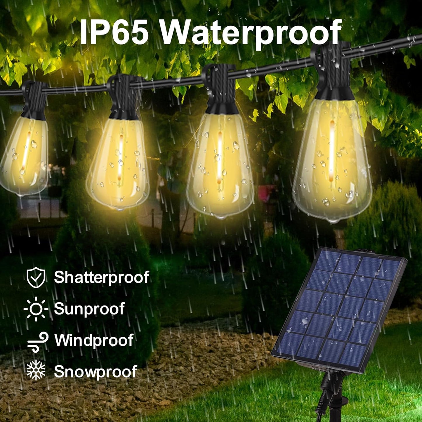 Solar Powered Warm White LED Outdoor String Light with Remote Control, Shatterproof Light Bulbs for Backyard Garden Patio Pergola Gazebo Bistro Bedroom Christmas Wedding Party (20+2 Bulbs)