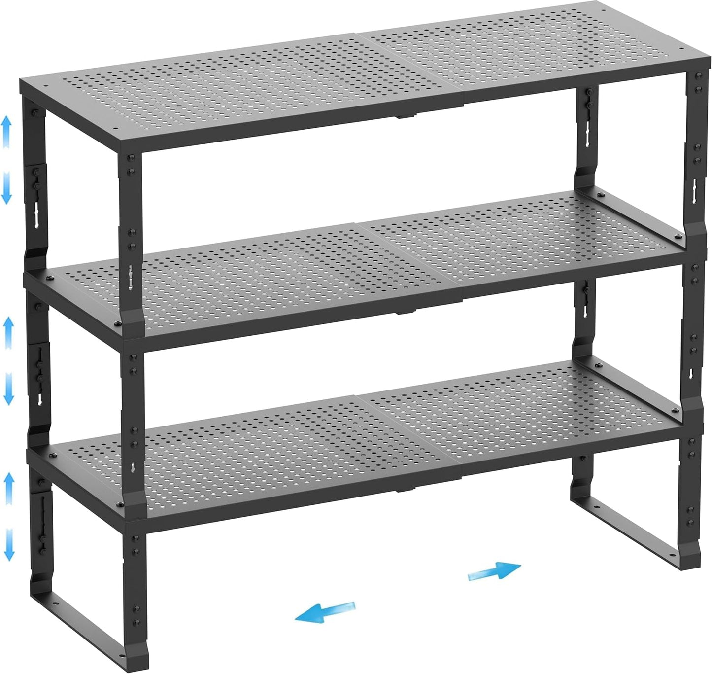 Expandable Spice Rack,Stackable Storage for Cabinet, Multi-Functional Kitchen Shelving,Height-Adjustable,Sustainable Organizer Solution(3Packs/Black/Large)