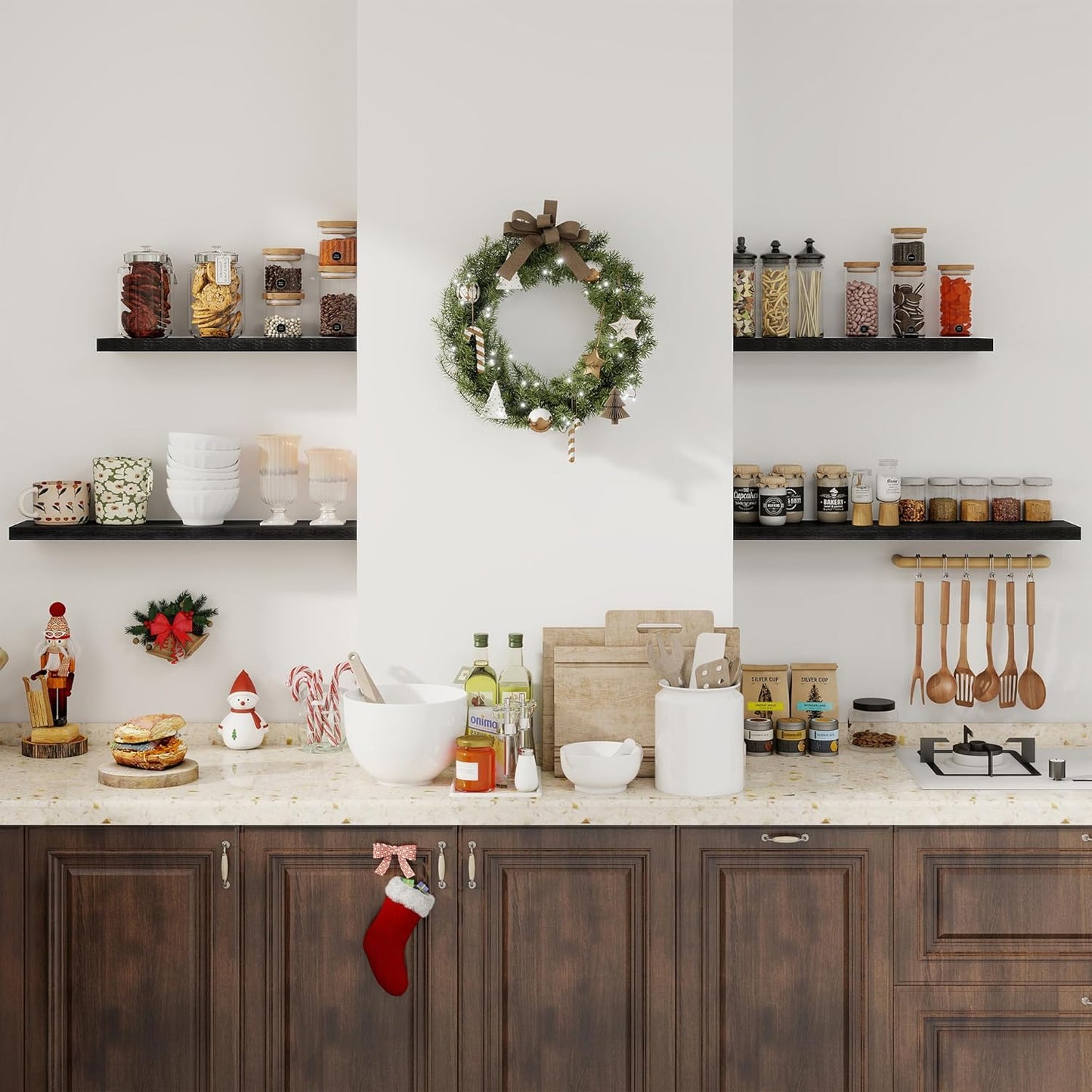 Floating Shelves for Wall, 40 Inch Floating Shelves for Home Decor, Wall Mounted Rustic Wood Shelves, Bathroom, Hanging Deep Shelf for Bedroom, Living Room, Kitchen (Black, Set of 2)