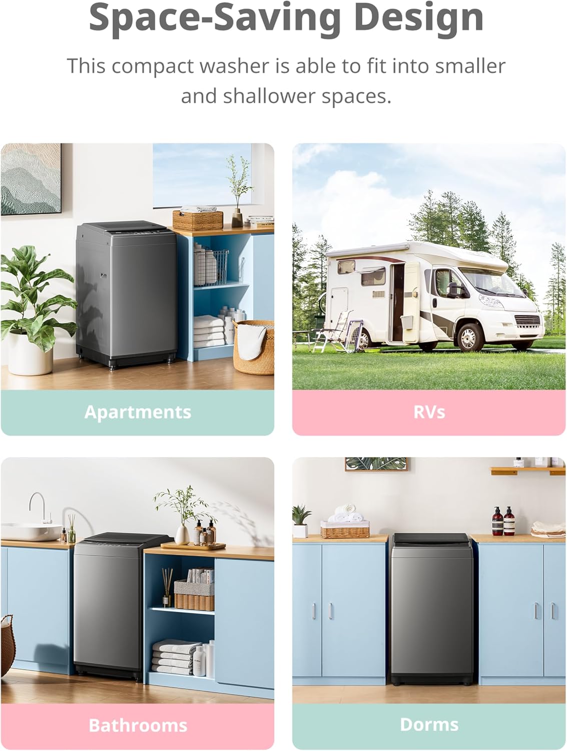 COMFEE’ 1.6 Cu.ft Portable Washing Machine, 11lbs Capacity Fully Automatic Compact Washer with Wheels, 6 Wash Programs Laundry Drain Pump, Ideal for Apartments, RV, Camping, Magnetic Gray