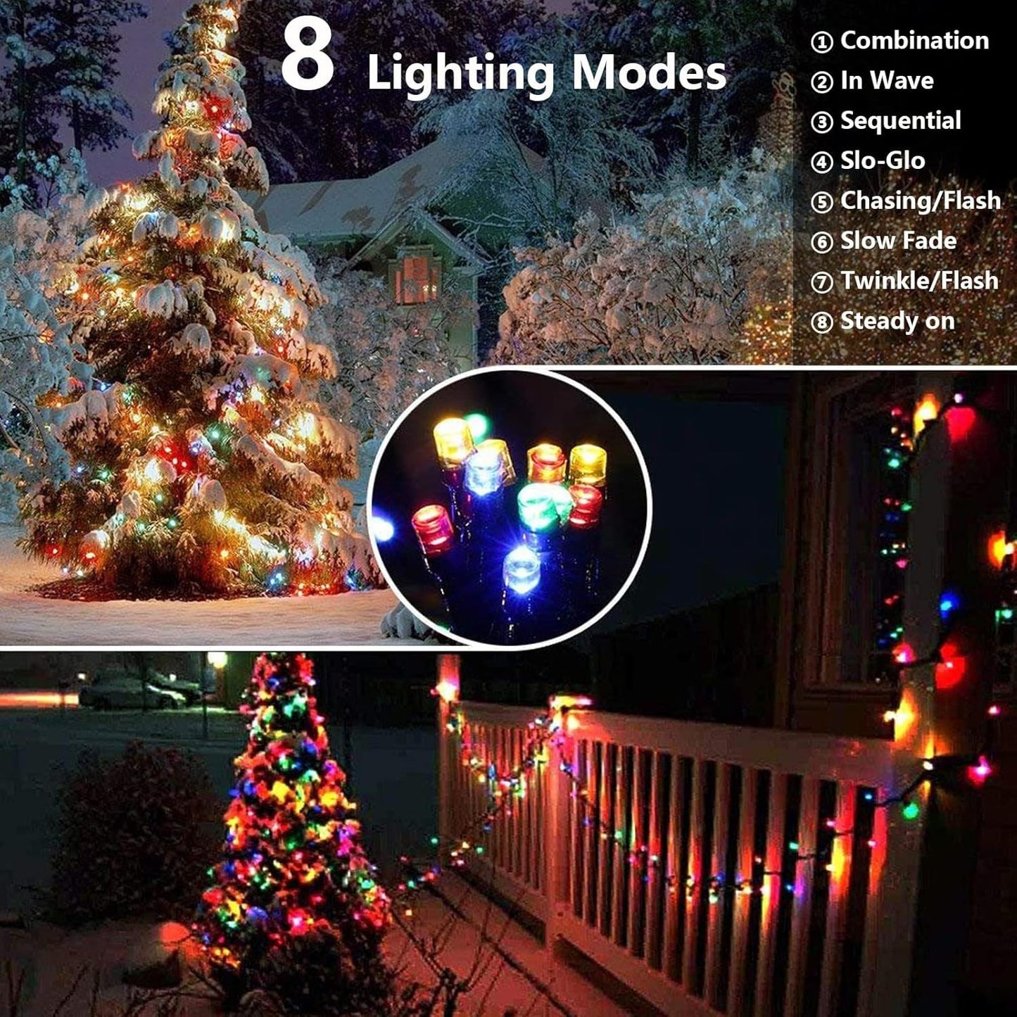 Joomer Solar Christmas Lights, 2 Pack Total 144 FT 400 LED 8 Modes Waterproof Solar Christmas Lights Outdoor for Christmas Decorations (Multicolor)