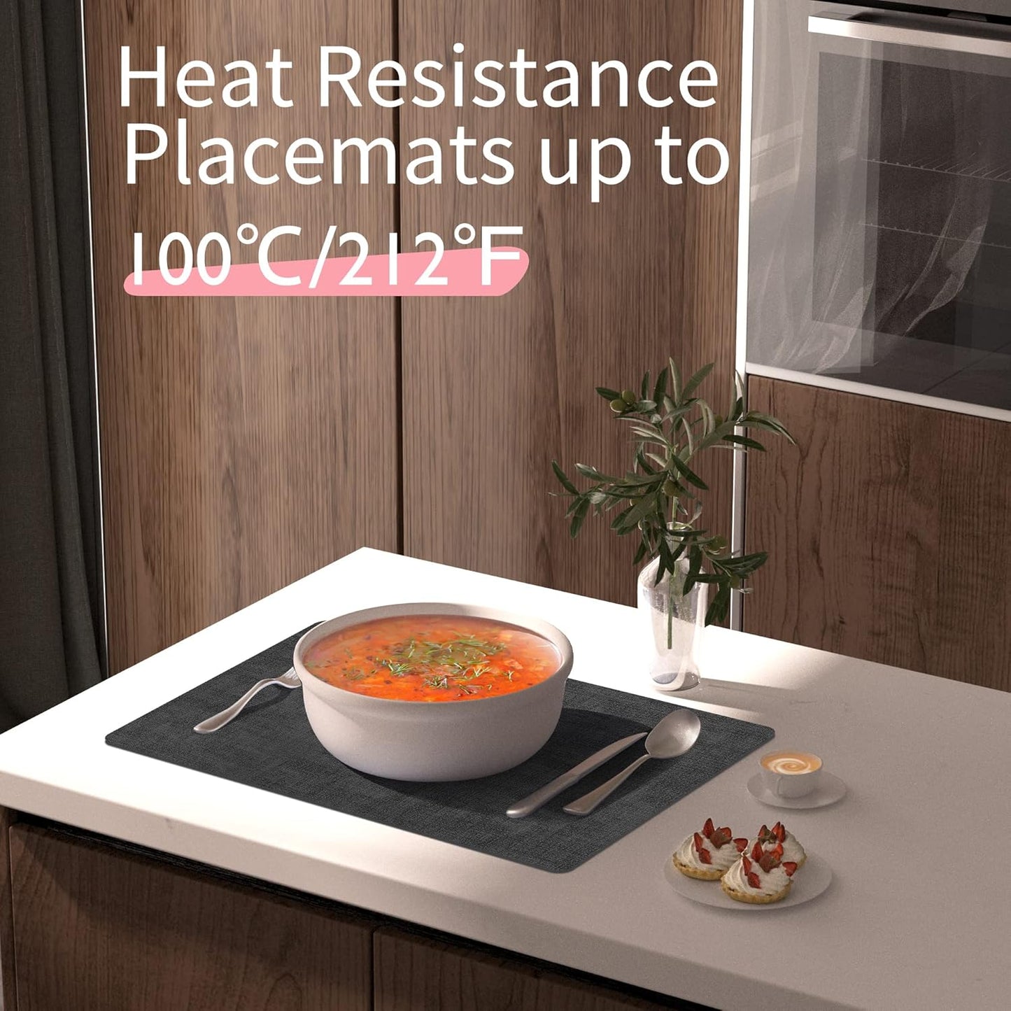 Maxpearl Faux Leather Placemats Set of 6 - Waterproof - Wipe Clean - Heat Resistant - Anti Slip Dining Table Place Mats, Suitable for Indoor & Outdoor Use, 17’’×12’’, Black