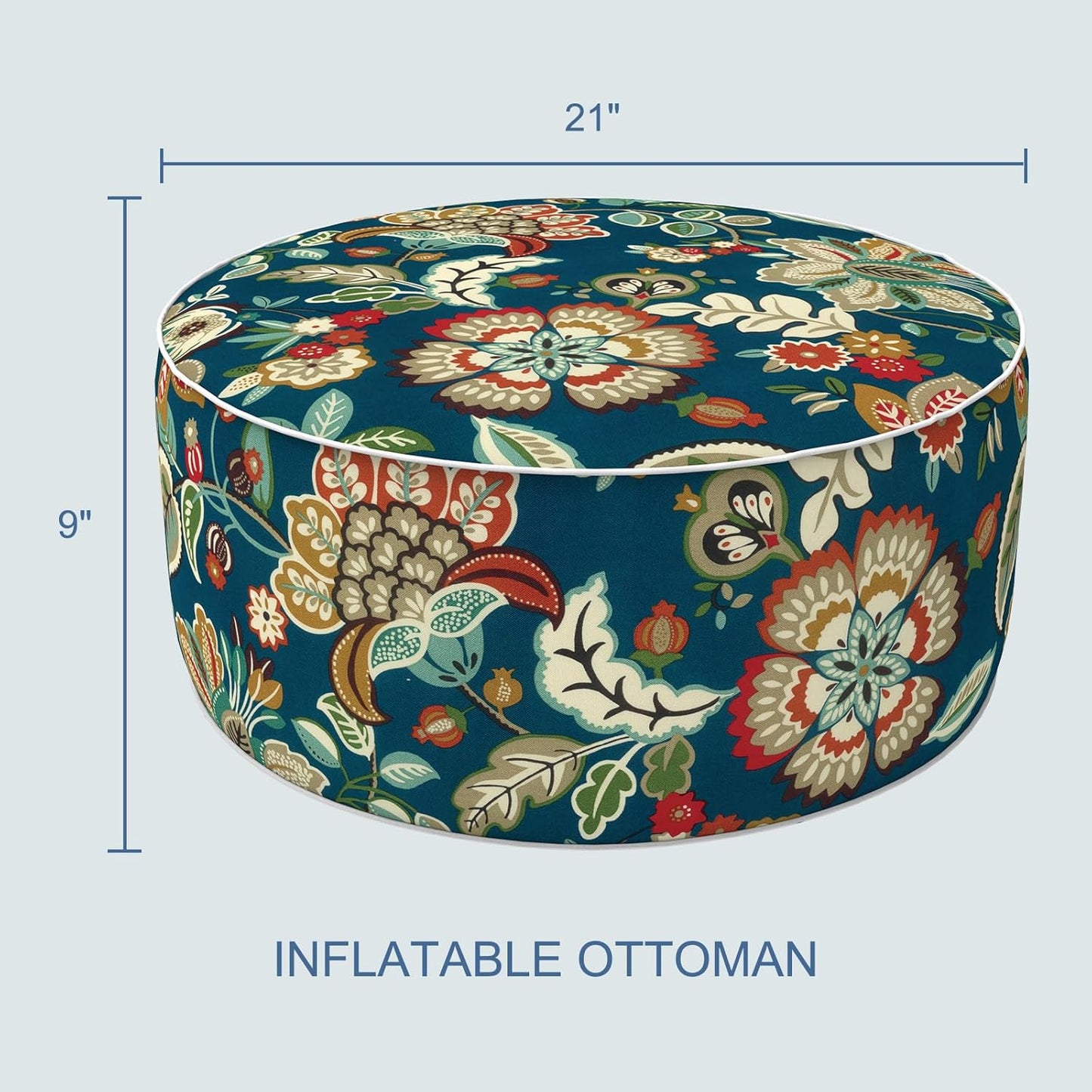 LVTXIII Inflatable Stool Ottoman Footrest with Handle, All Weather Foot Rest, Indoor or Outdoor Use for Home Patio Garden and Camping, D21 x H9, Peacock Blue