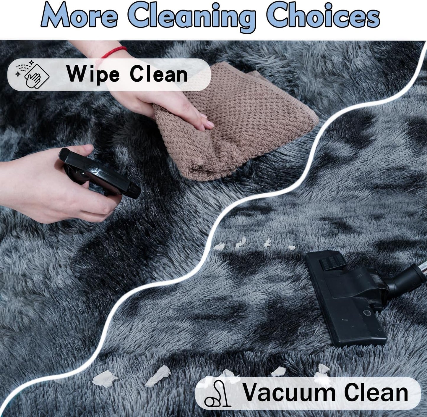 Rezutan Extra Large Fluffy Area Rug for Bedroom Living Room, 9x12 Feet Blue Gray Modern Indoor Carpets Room Colorful Rugs, Plush Indoor Nursery Classroom Home Decor Bedside Rug with Non-Slip Bottom