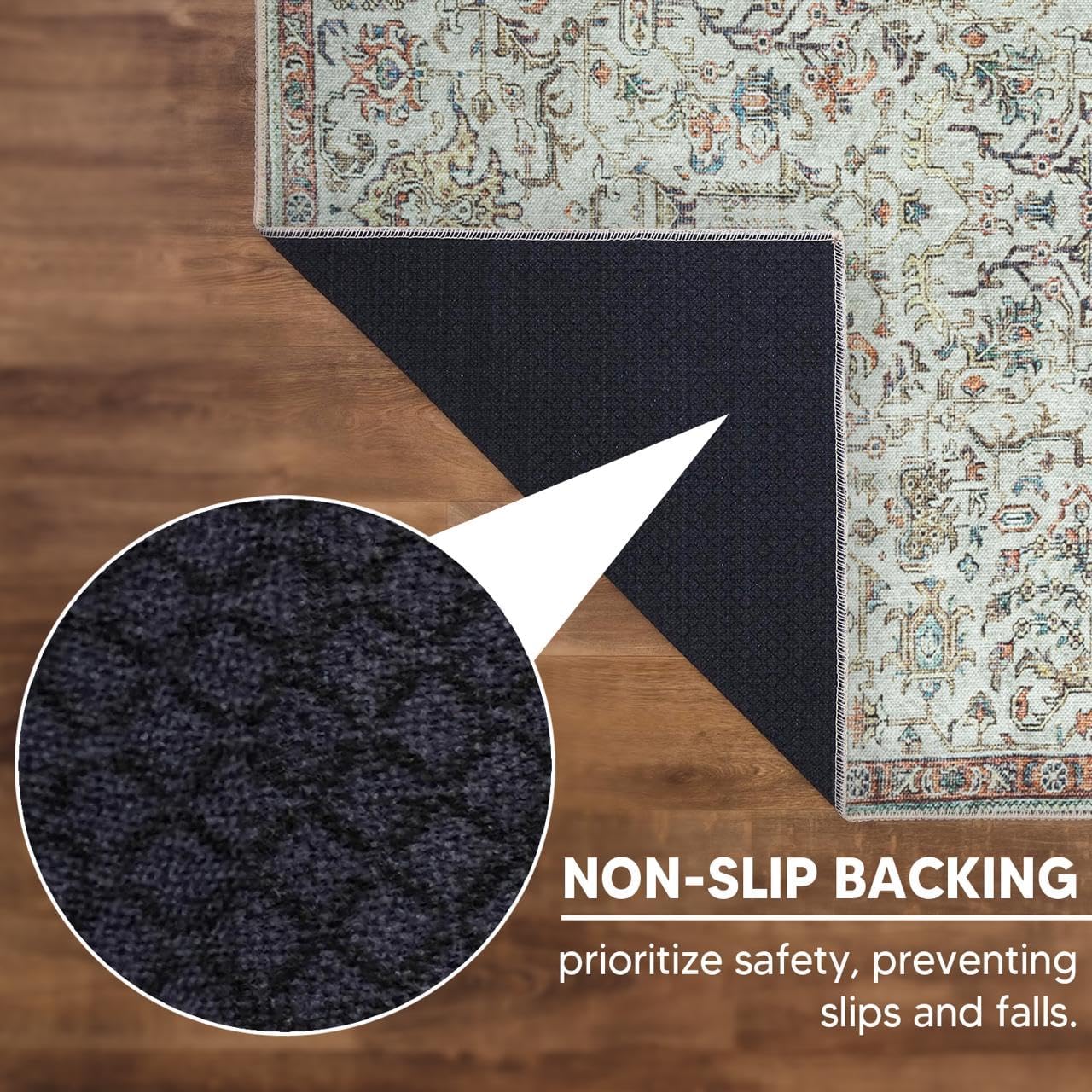 Keen Home Design 5x7 Rug - Machine Washable Area Rug with Non-Slip Backing, Ideal for Living Room, Dining Room, Bedroom - Vintage, Easy Clean, Durable, Low Pile Rug - (5' x 7')