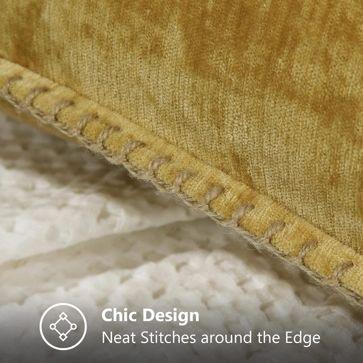 decorUhome Chenille Soft Throw Pillow Covers 24x24 Set of 2, Farmhouse Velvet Neutral Decorative Euro Pillow Covers with Stitched Edge for Couch Sofa Bed Home Decor, Mineral Yellow
