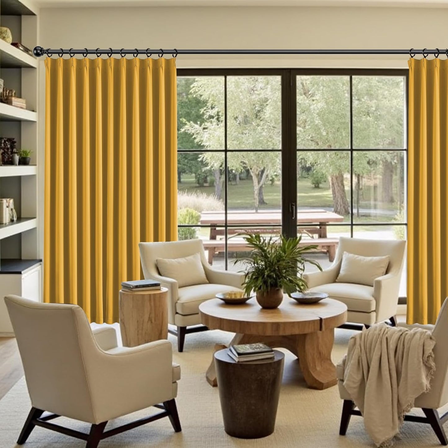 KangBang Room Darkening Yellow Curtains 108 Inches Long, Pinch Pleated Thermal Insulated Luxury Window Treatments for Living Room Dining with Hooks, Heat Blocking Pleated Drapes(40"x108"x2)