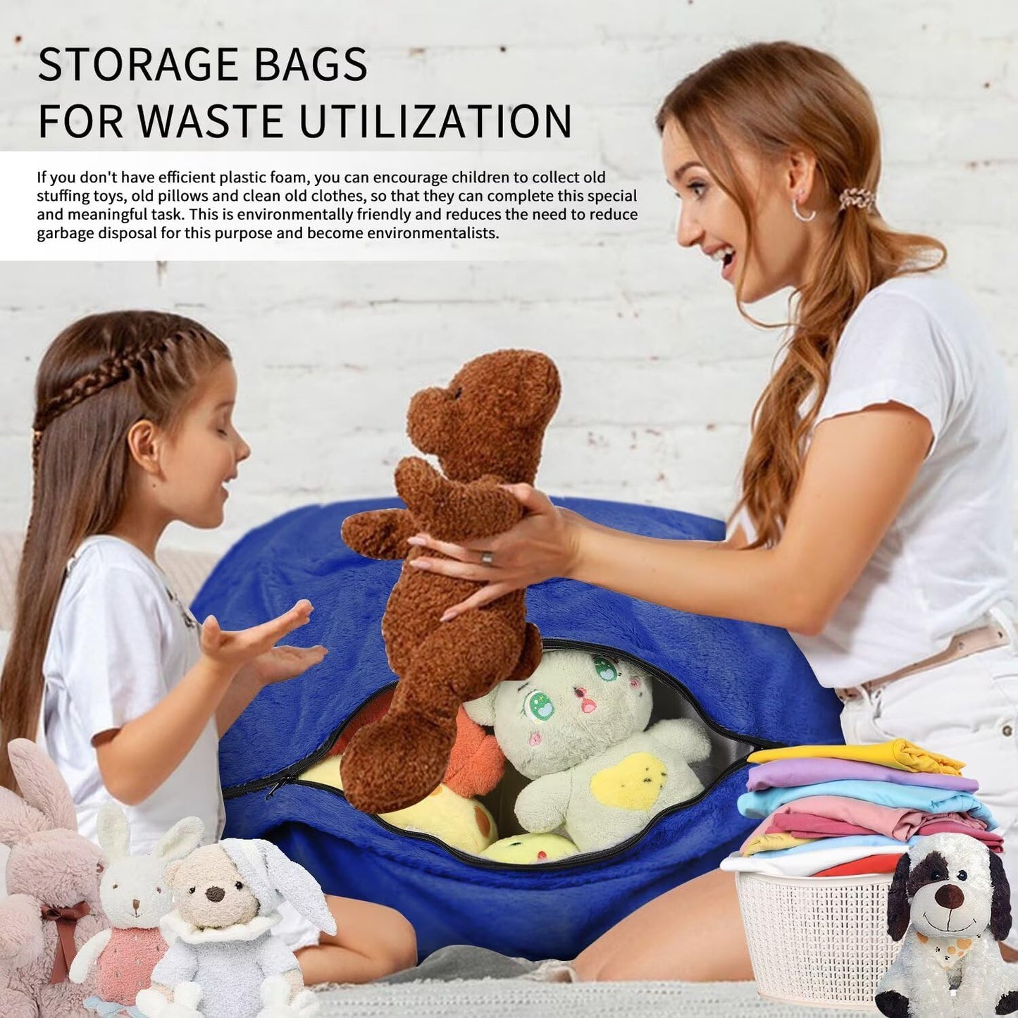 Bean Bag Chair for Adults 7FT,Soft Removable Cover for Teens/Girls Bedroom,Fluffy Giant Round Floor Beanbag Lounger Chairs (No Filler,Sapphire)