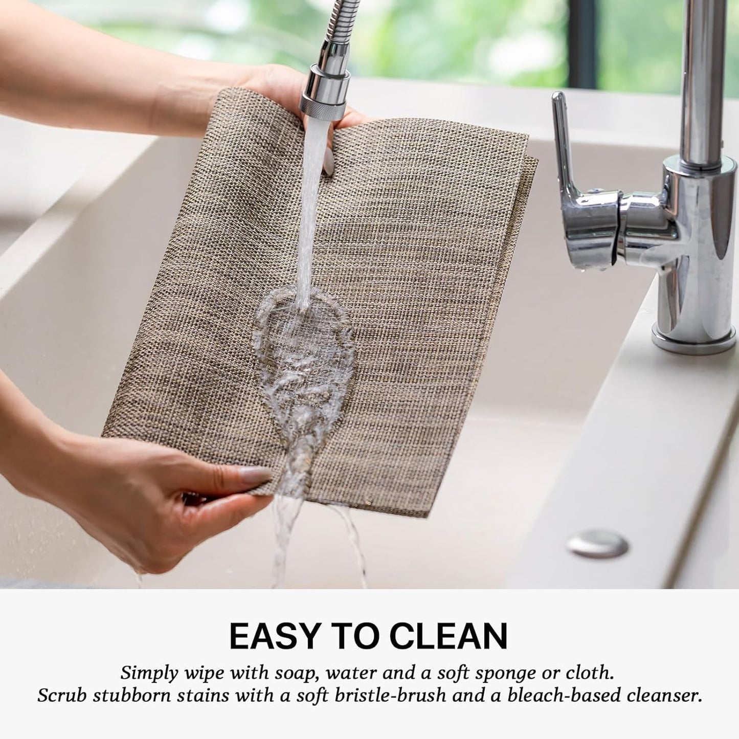 LEXMORE Placemats Set of 6 Vinyl/Plastic Woven Place Mats for Kitchen Table Indoor/Outdoor Washable Placemat Wipeable Dining Table Mats(A-Cappuccino)