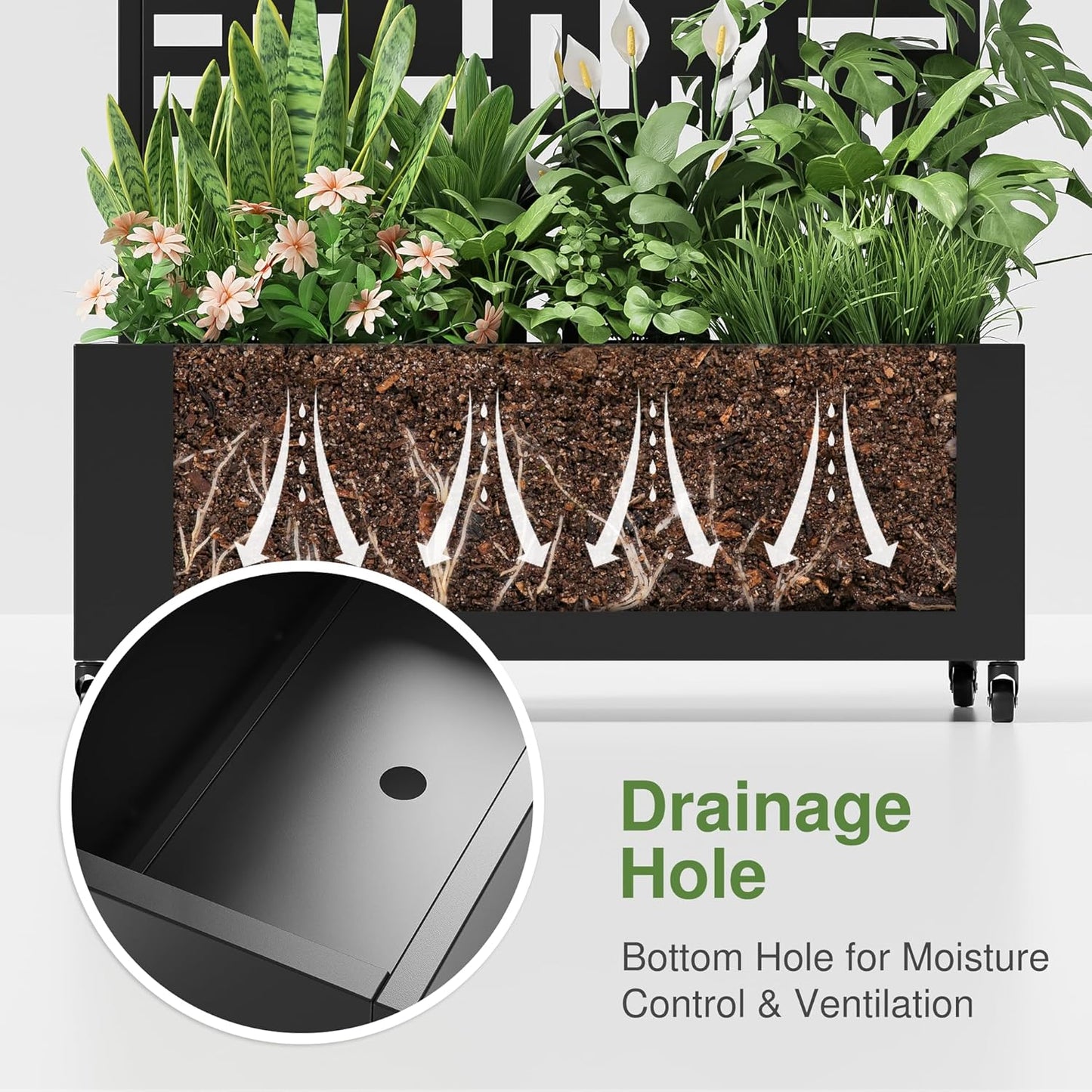 Casaphoria Metal Raised Garden Bed, 47"x24"x12" Planter Box for Climbing Plants, Vegetables & Vines, Features Drainage Holes and Privacy Screen (Black-Louvered)